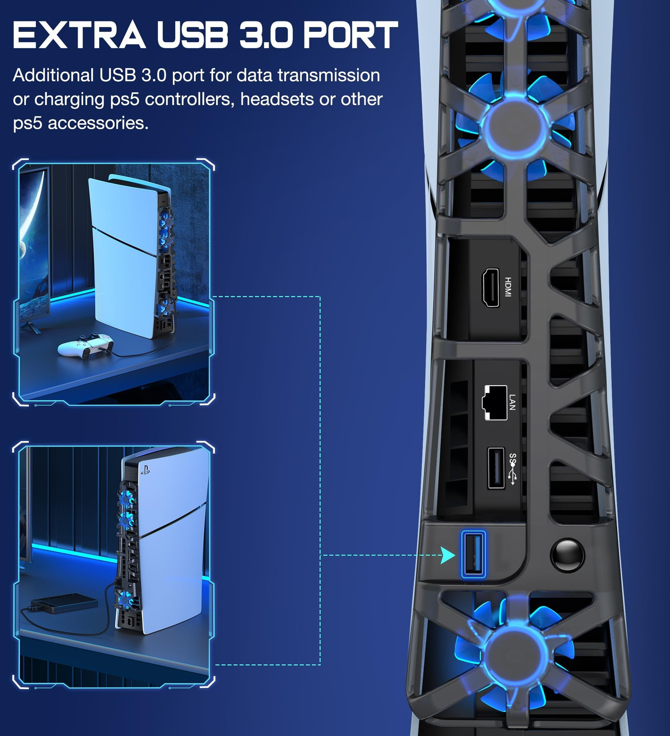 Image of OIVO INDIA Vertical Console Stand + Silent Cooling Fan Combo for PS5 Slim Disc & Digital Gaming Accessory Kit