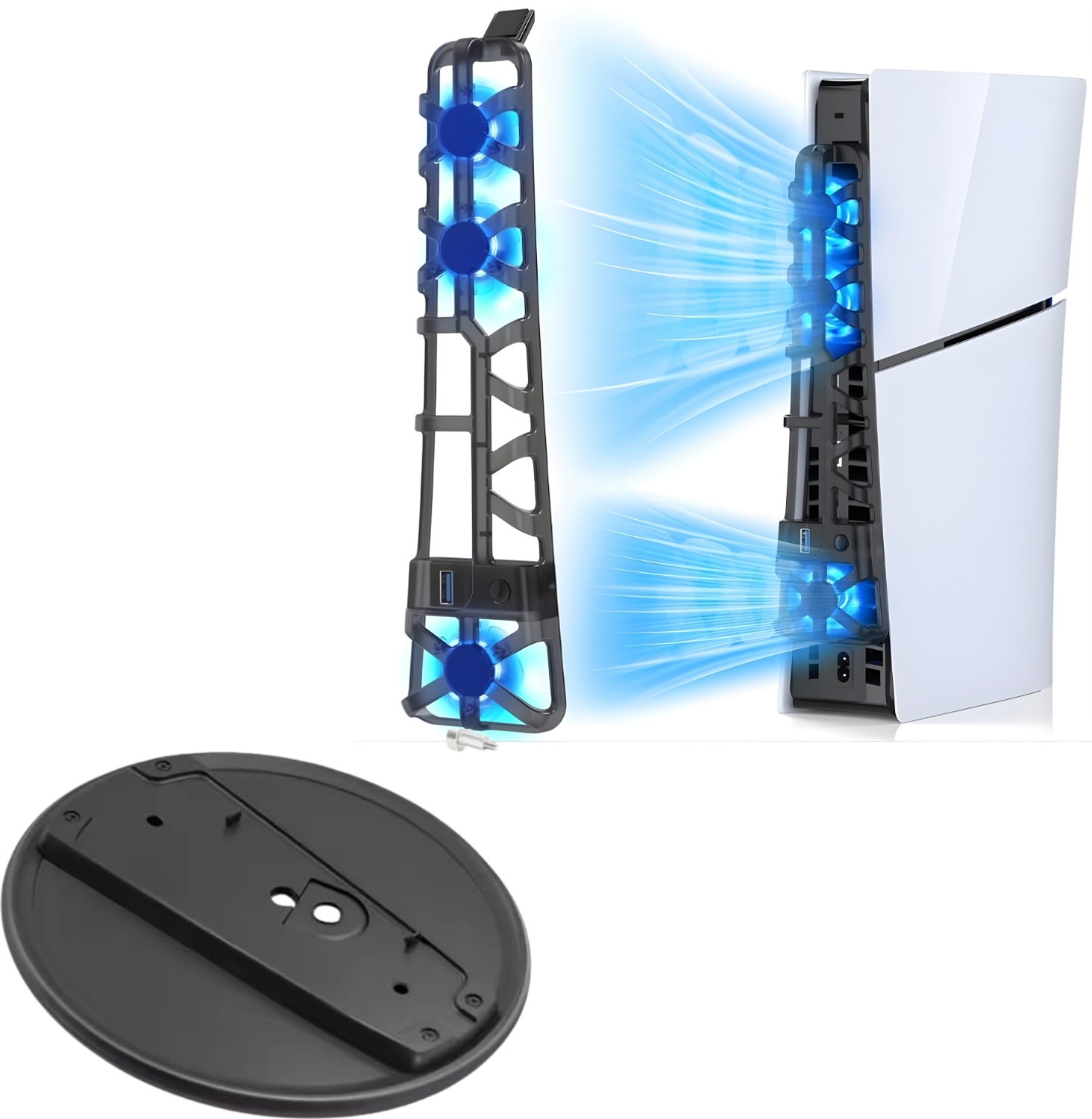 Image of OIVO INDIA Vertical Console Stand + Silent Cooling Fan Combo for PS5 Slim Disc & Digital Gaming Accessory Kit