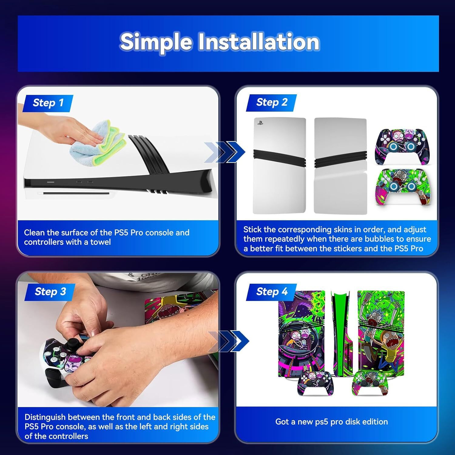 Image of DURWASHA PS5 Pro Disk Skin Protective Wrap Cover Vinyl Sticker Decals for Disk Version /A Gaming Accessory Kit
