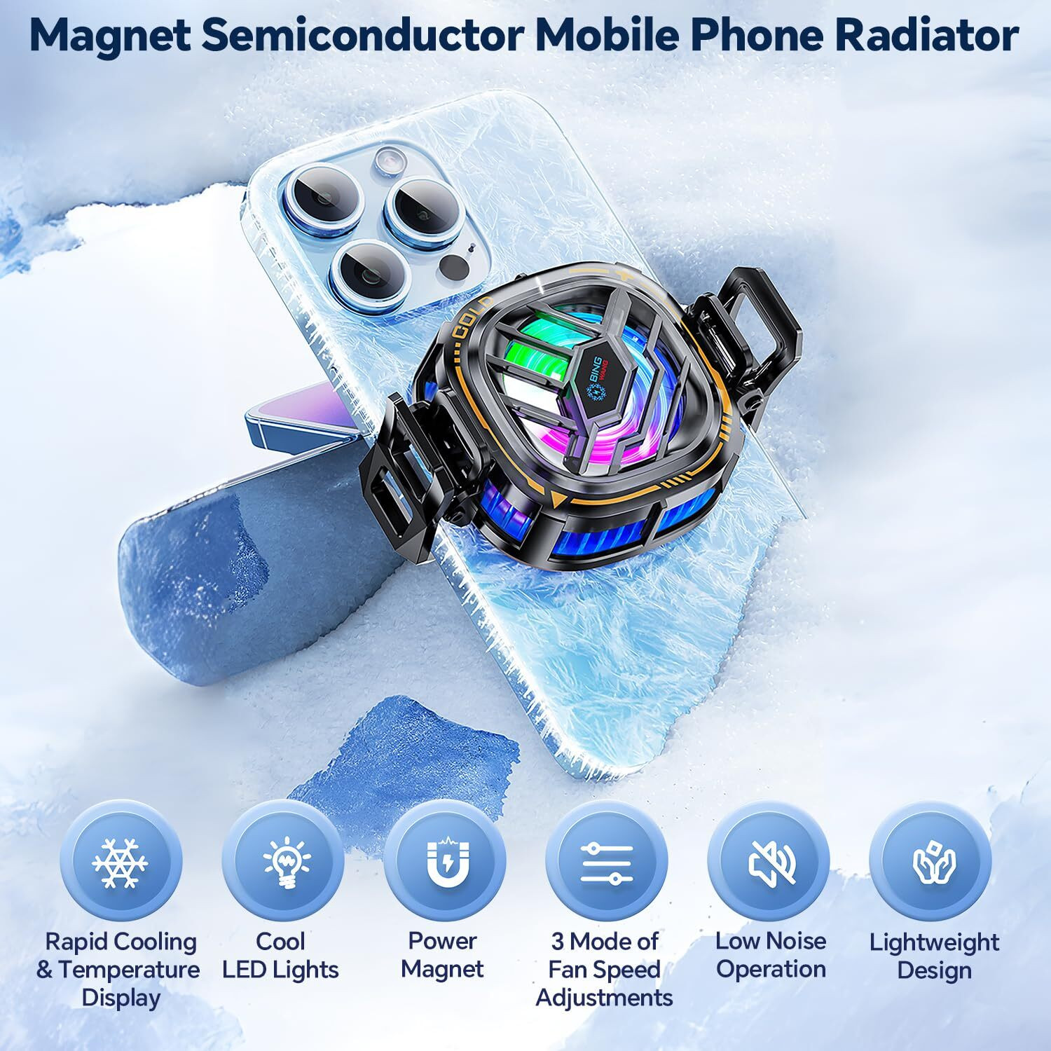 Image of FITRIC Semiconductor Gaming Phone Cooler RGB Mobile Cooling Fan Type C Heat Dissipation Gaming Accessory Kit