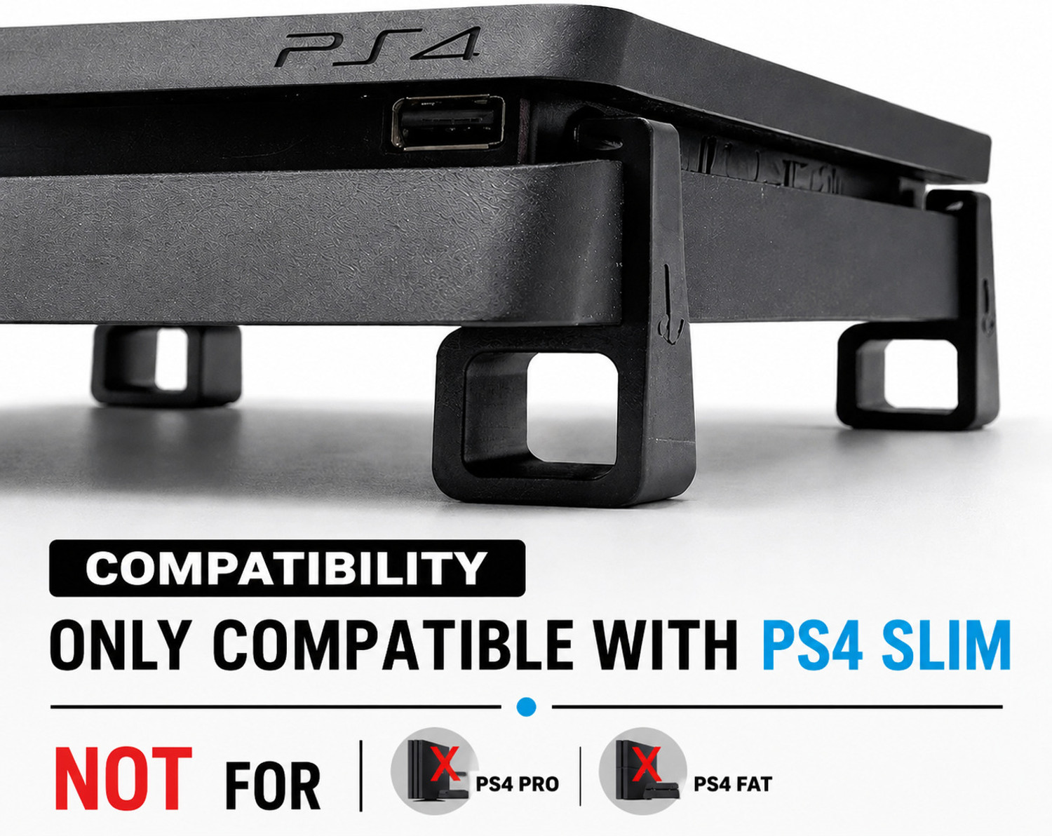 Image of Lenzrite PS4 Cooling Stand Horizontal Riser Feet for PlayStation 4 Slim Gaming Accessory Kit