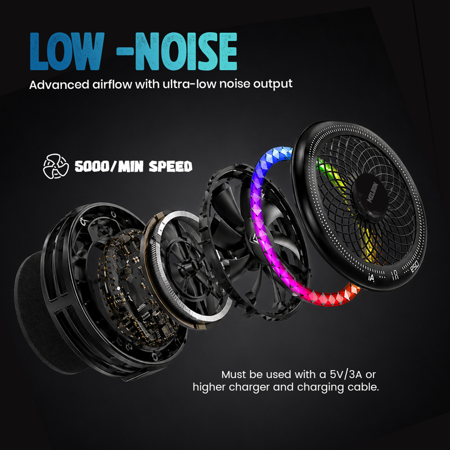 Image of Melbon Gaming Mobile Cooling Round Fan with RGB Light, Clip Phone Cooler Gaming Accessory Kit