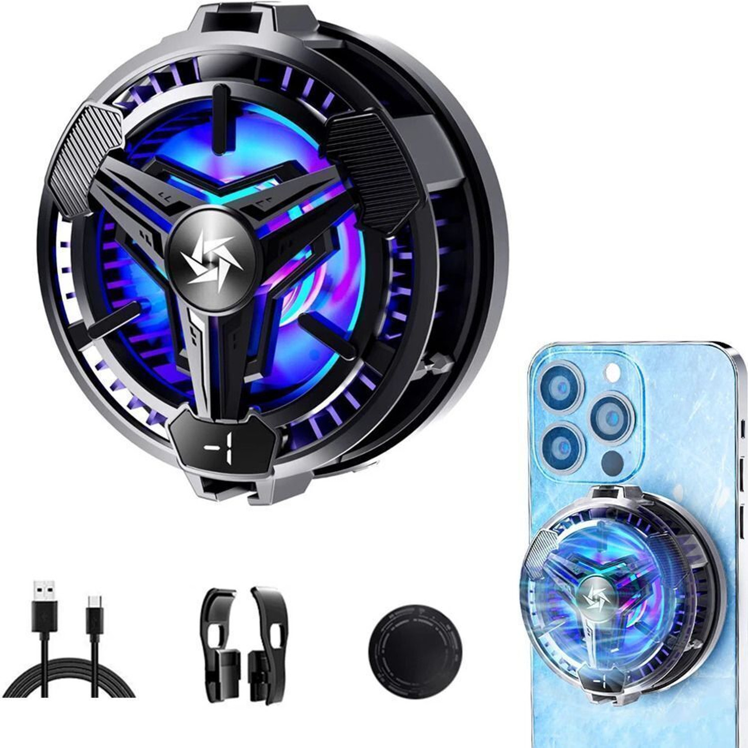 Image of Zorbes Phone Cooler Gaming Fan, Phone Cooler for Gaming, LED Gaming Mobile Cooler Fan Gaming Accessory Kit