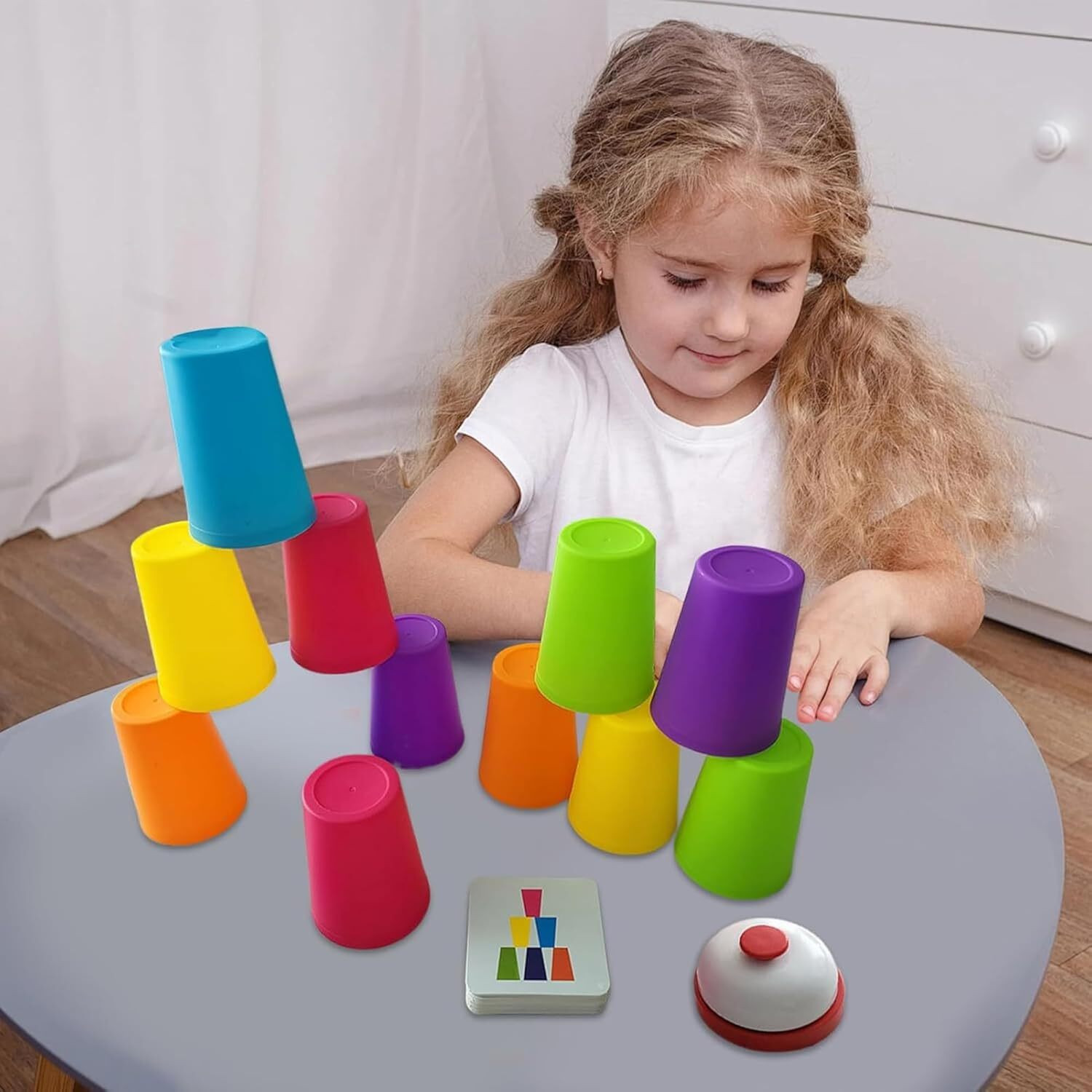 Image of DARKFISH Kids Stacking Cups Game with Bell & Challenge Cards Gaming Accessory Kit