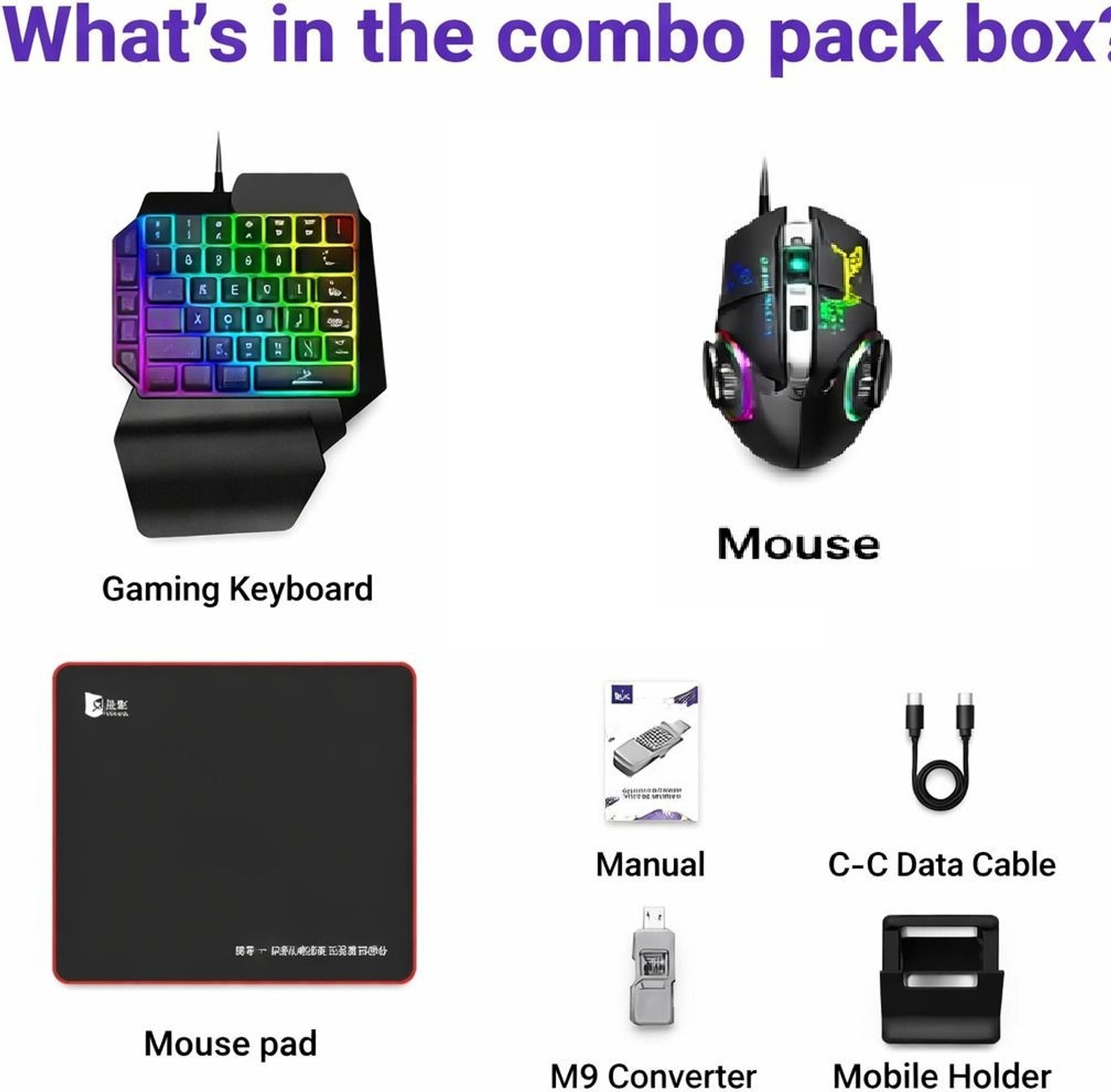 Image of HG WORLD Gaming Keyboard Mouse Converter 5 in 1 Mobile Game Combo Pack Gaming Accessory Kit