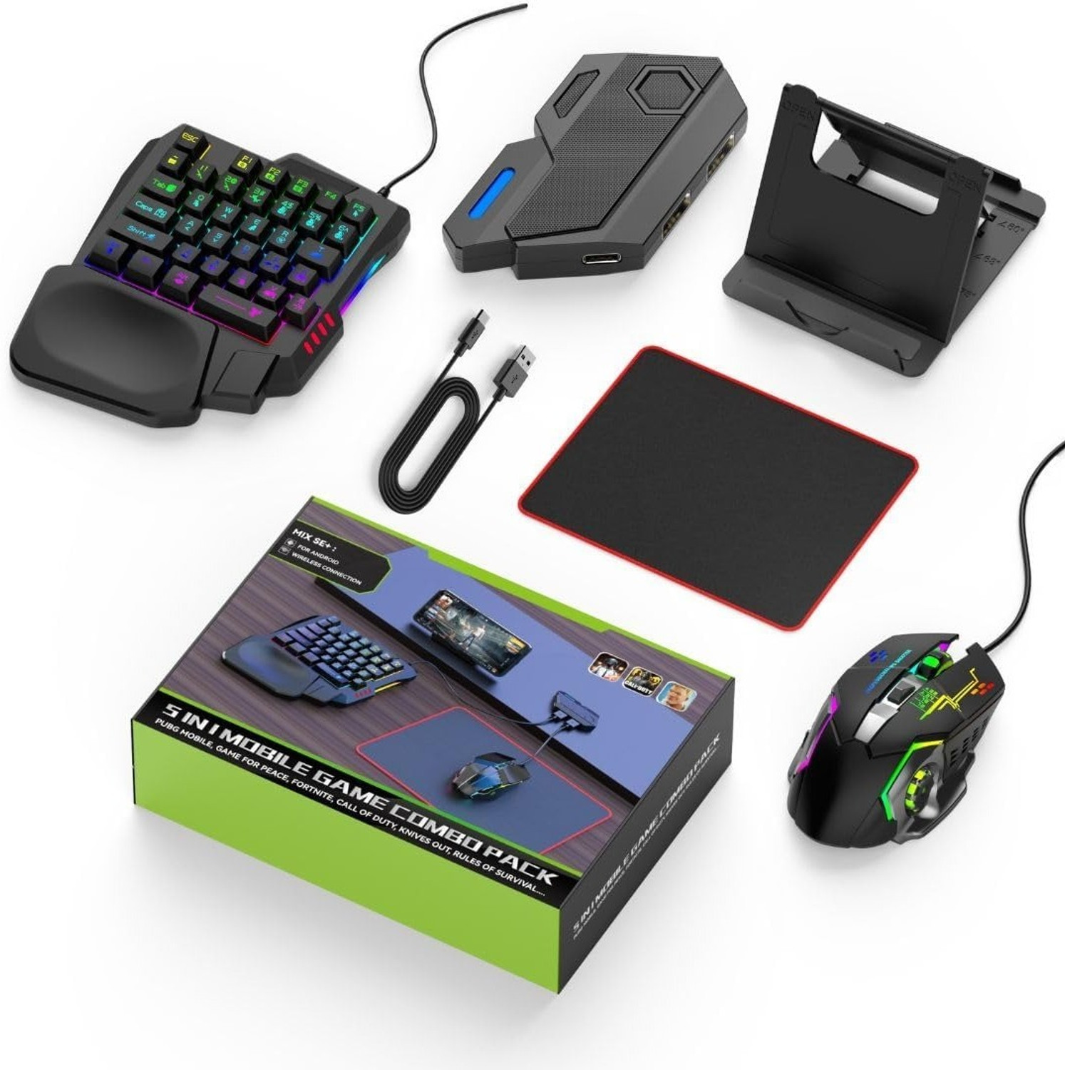 Image of HG WORLD Gaming Keyboard Mouse Converter 5 in 1 Mobile Game Combo Pack Gaming Accessory Kit