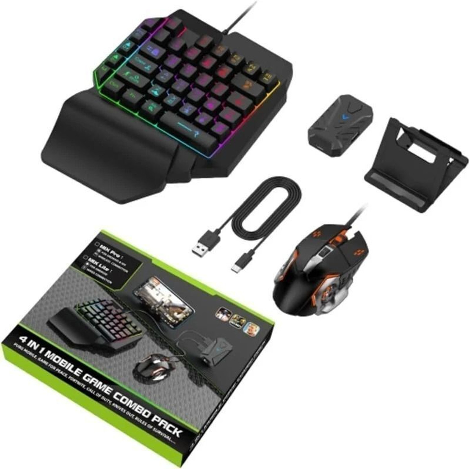 Image of HG WORLD Gaming Keyboard Mouse Converter 4 in 1 Mobile Game Combo Pack Gaming Accessory Kit