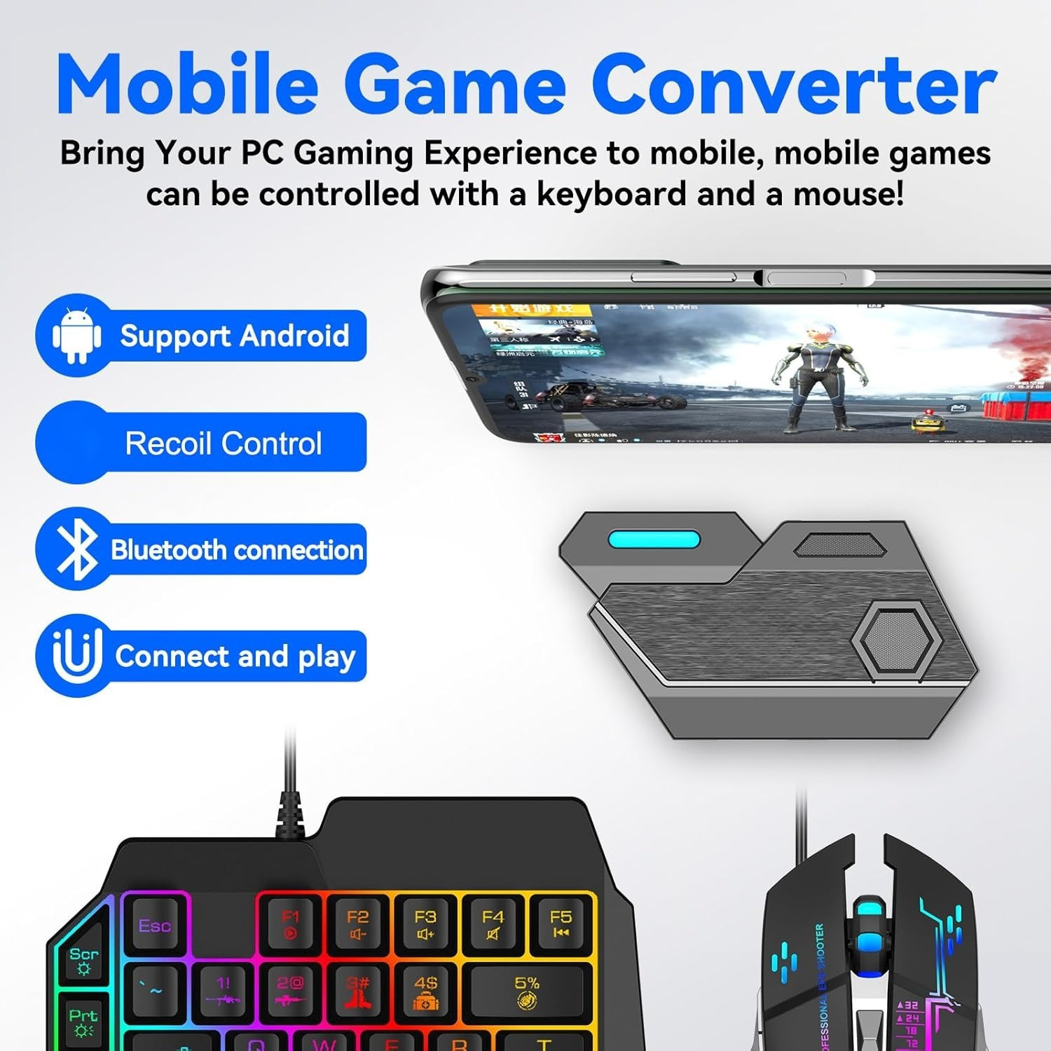 Image of HG WORLD Gaming Keyboard Mouse Converter 5 in 1 Mobile Game Combo Pack Gaming Accessory Kit