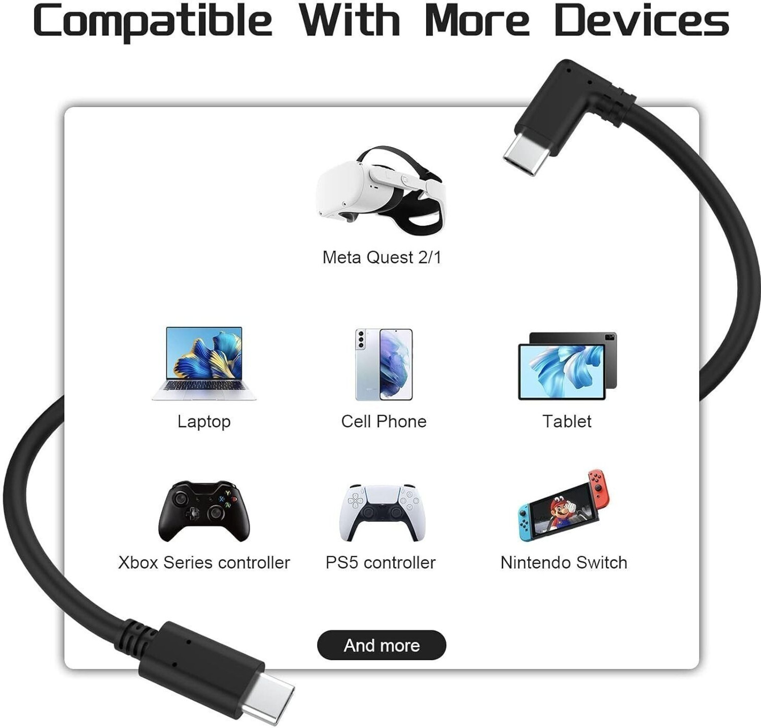 Image of HG WORLD Oculus Quest VR Link Cable USB3.2 Gen1, 16FT, 5Gbps fast charging, Plug & Play Gaming Accessory Kit