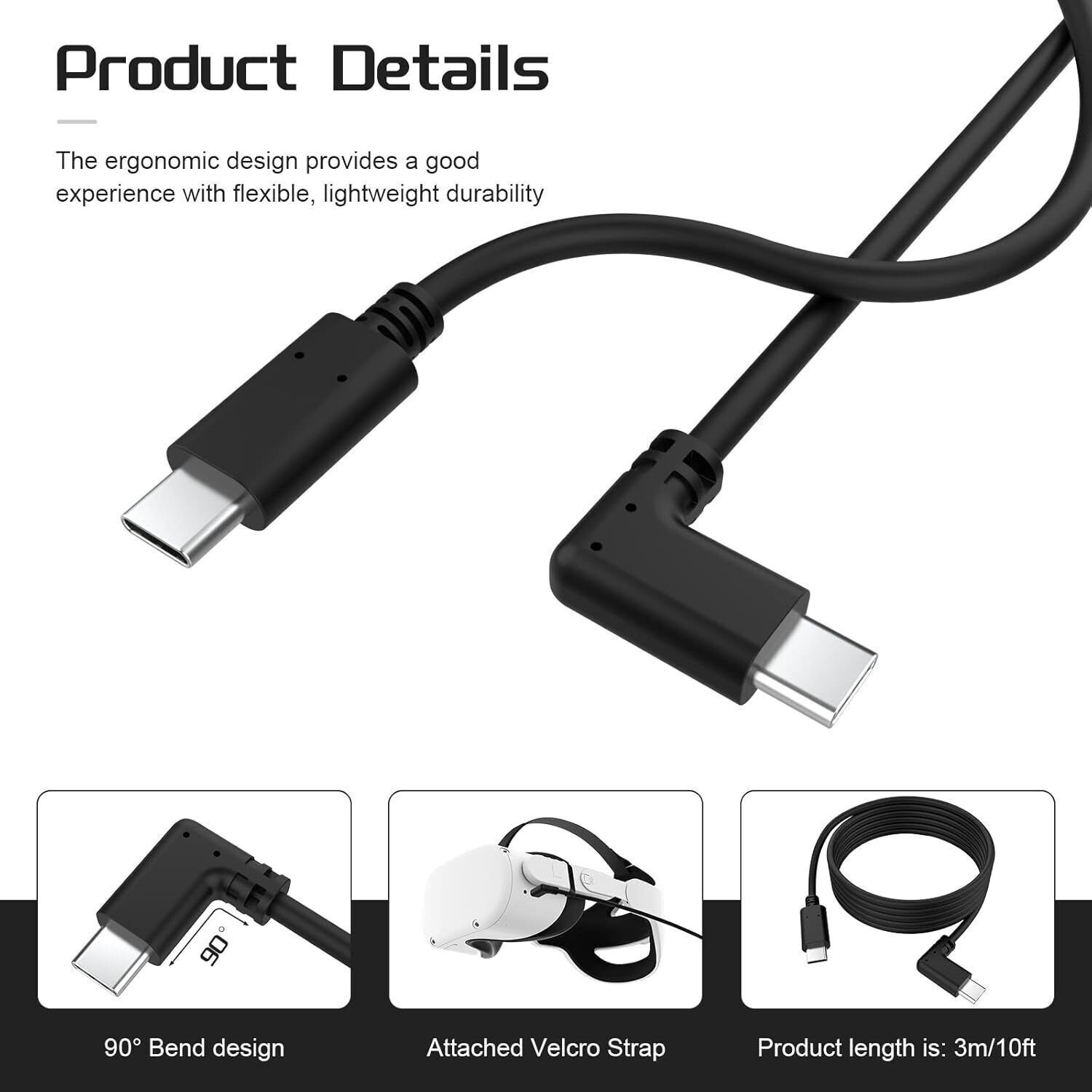 Image of HG WORLD Oculus Quest VR Link Cable USB3.2 Gen1, 16FT, 5Gbps fast charging, Plug & Play Gaming Accessory Kit