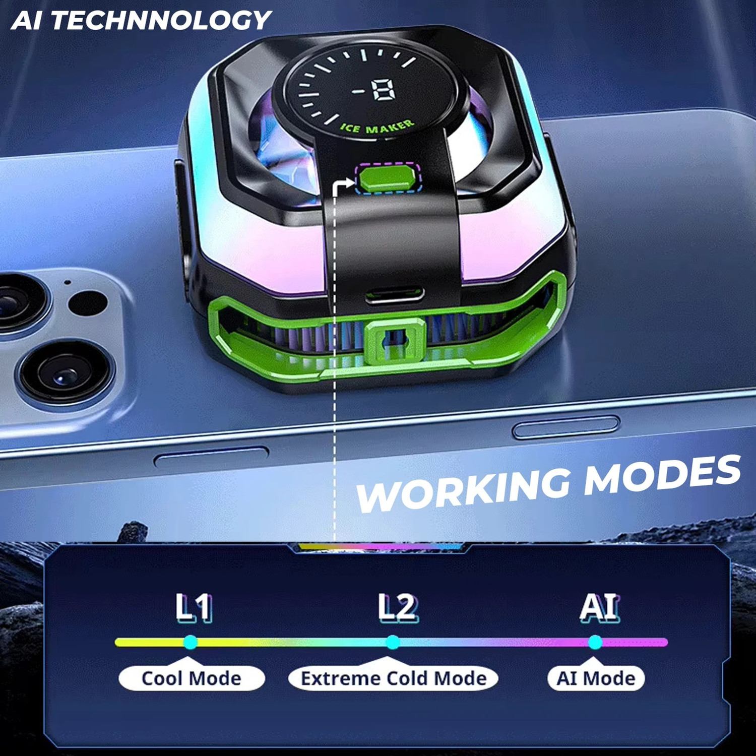 Image of Alfa JS86 Phone Cooler for Perfect for Mobile Gaming, Long Filming Radiator USB Fan Gaming Accessory Kit