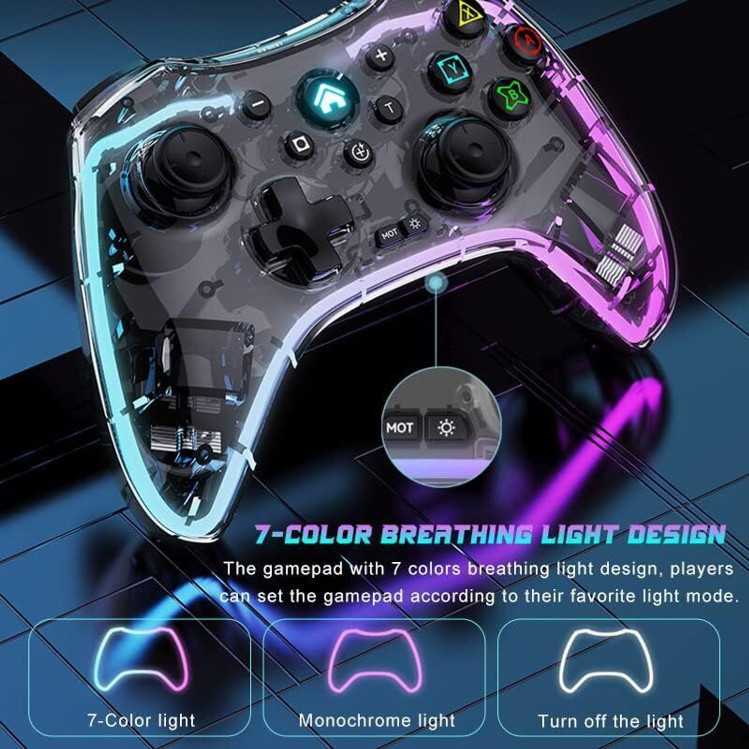 Image of Tobo Wireless Game Controller for Android PS5 /4 /3 with 7 Colors LED Light TD-1283GA Gaming Accessory Kit