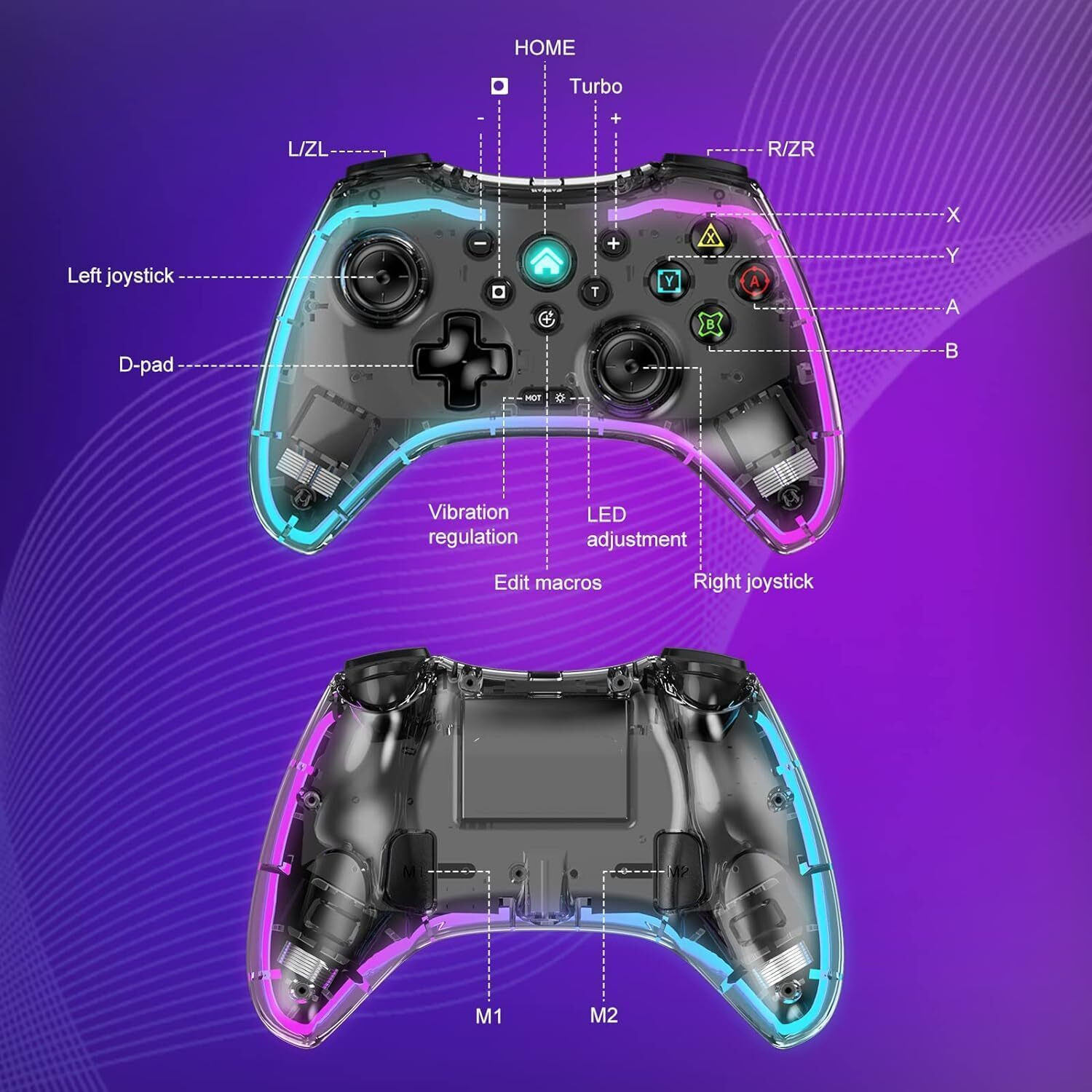Image of Tobo Wireless Game Controller for Android PS5 /4 /3 with 7 Colors LED Light TD-1283GA Gaming Accessory Kit