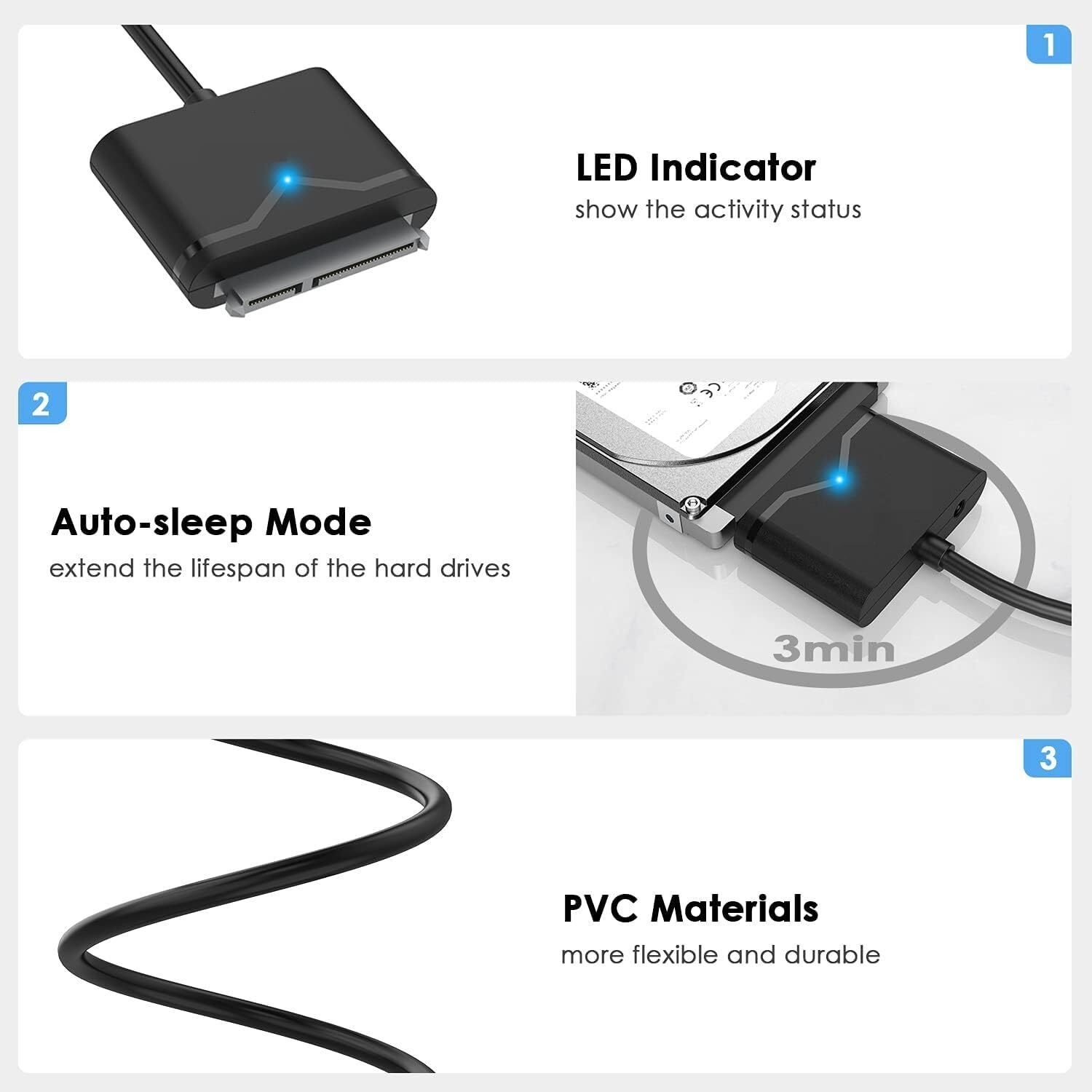 Image of RyzCare USB C to SATA Hard Drive External Converter for 2.5 inch /3.5 inch SSD /HDD Gaming Adapter