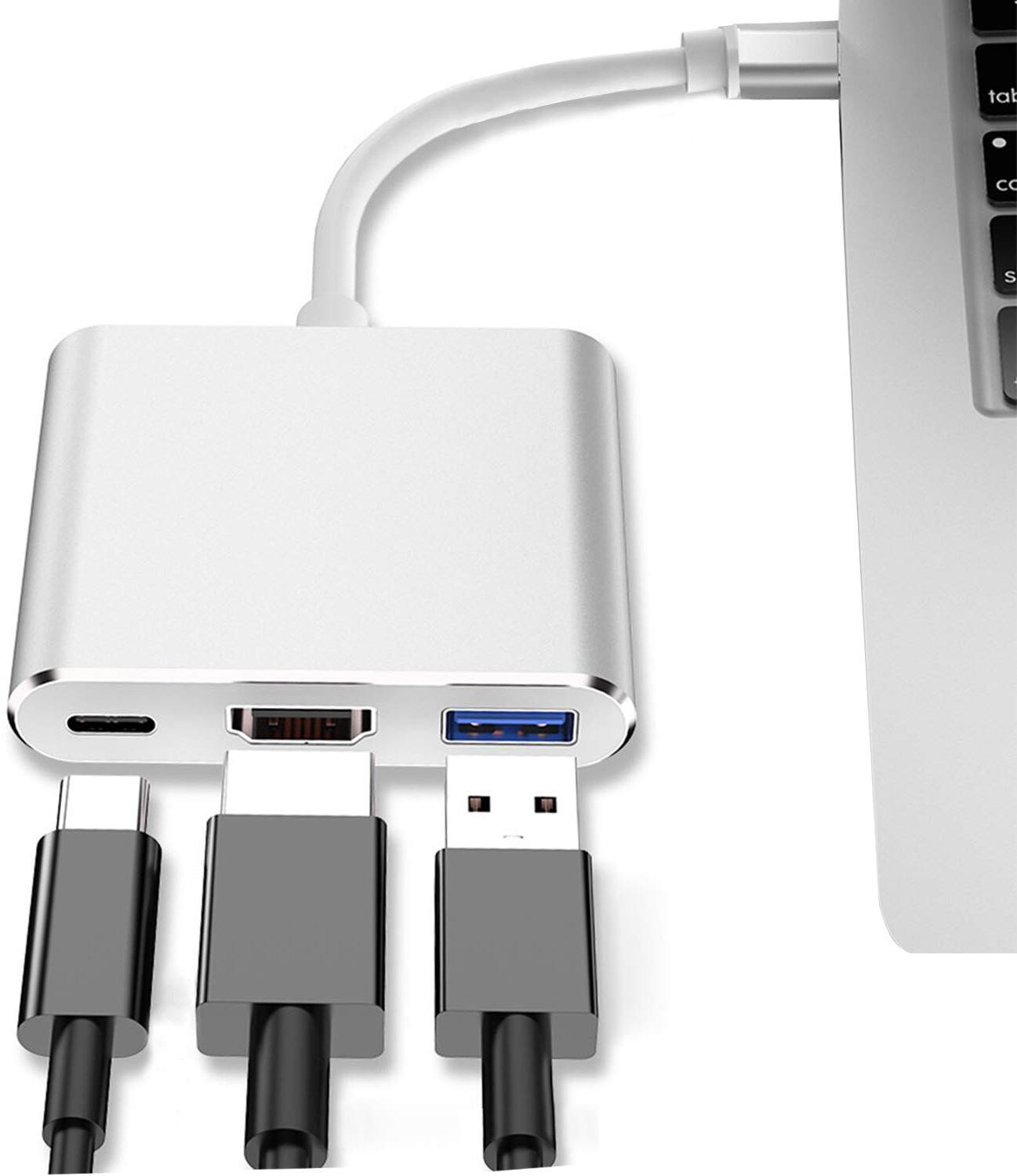 Image of Zeptrox 3-in-1 Cable 2 A 0.1 m Heavy Steel 3 in 1 USB Type C Hub Adapter to 4K HDTV Gaming Adapter