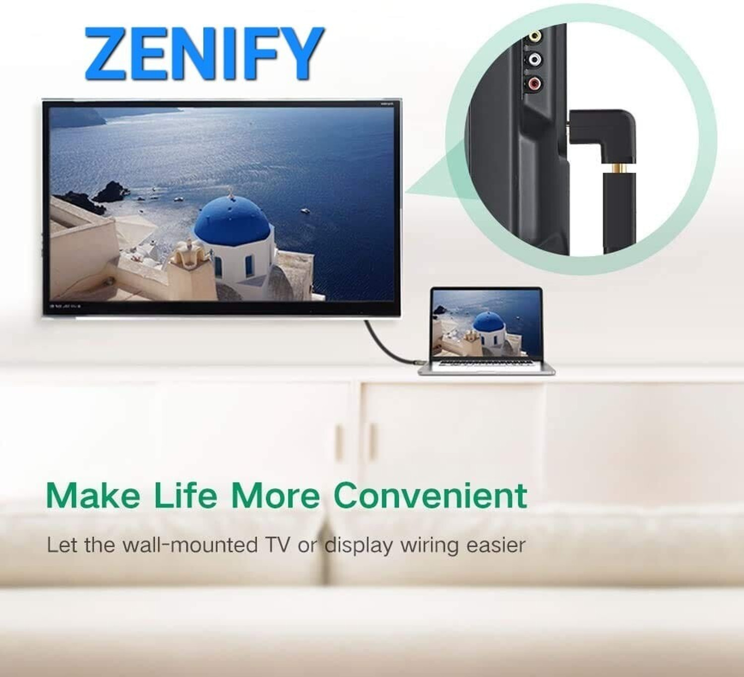 Image of ZENIFY HDMI Male to Female Converter Connector Adapter 90 Degree L Shape Gaming Adapter