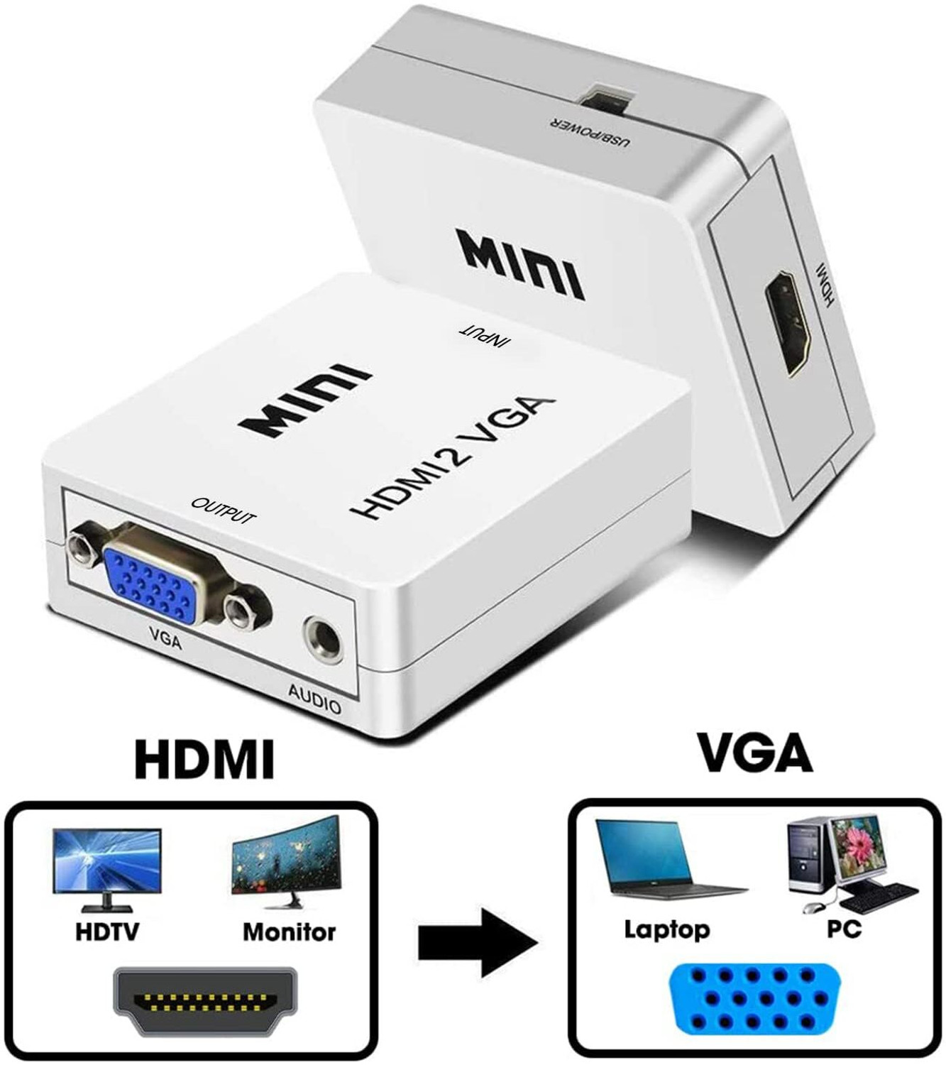 Image of VOOCME HDMI to VGA Adapter /Connector /Converter Cable 1080P (Female to Female) Gaming Adapter