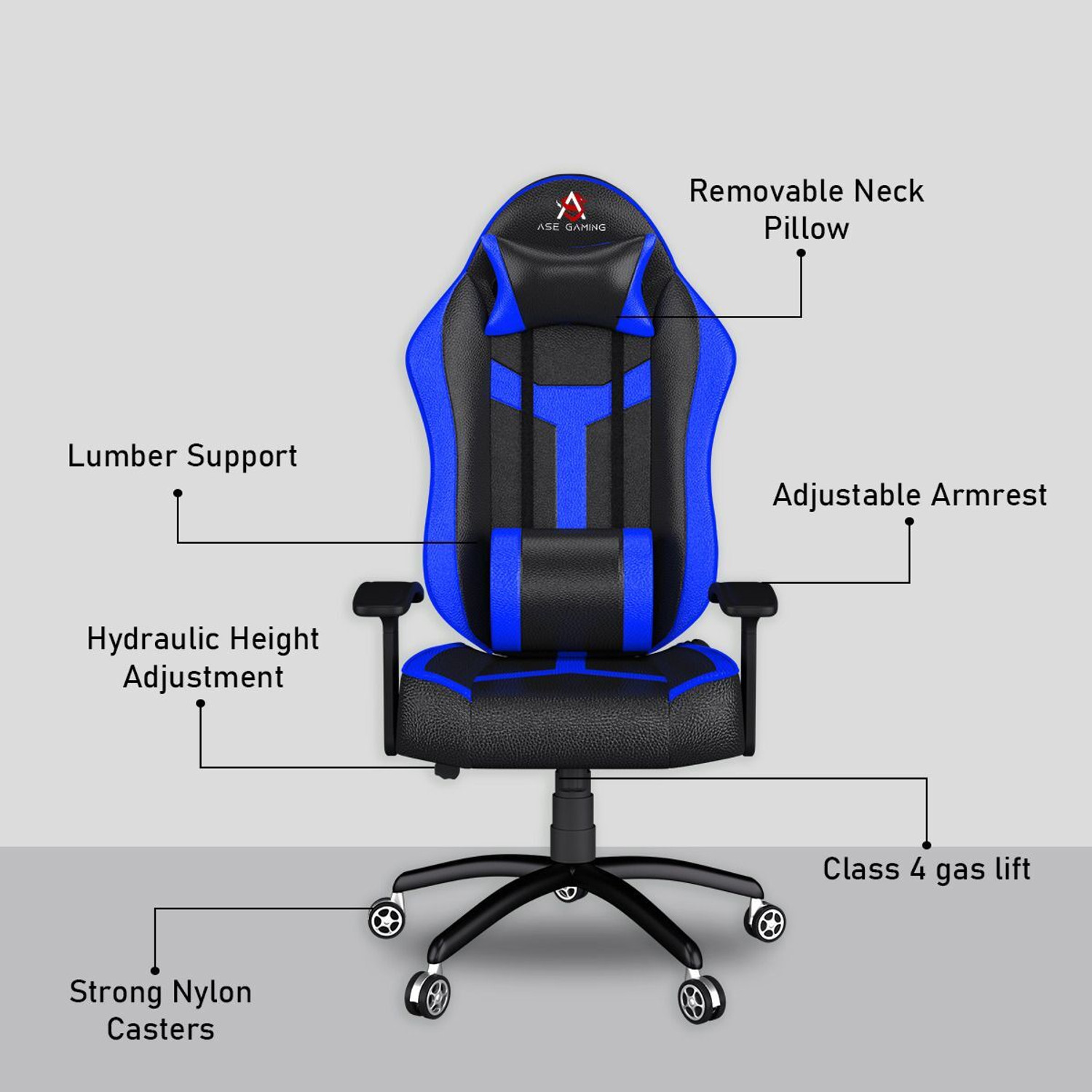 Image of ASE Gaming Ranger Series Gaming Chair with 180 Degree Reclining And Black Metal Base Gaming Chair