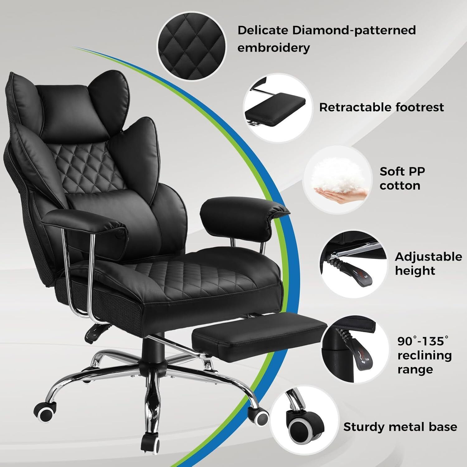 Image of GTPLAYER High Back Ergonomic Leather Chair with Footrest and Lumbar Executive Office and Gaming Chair