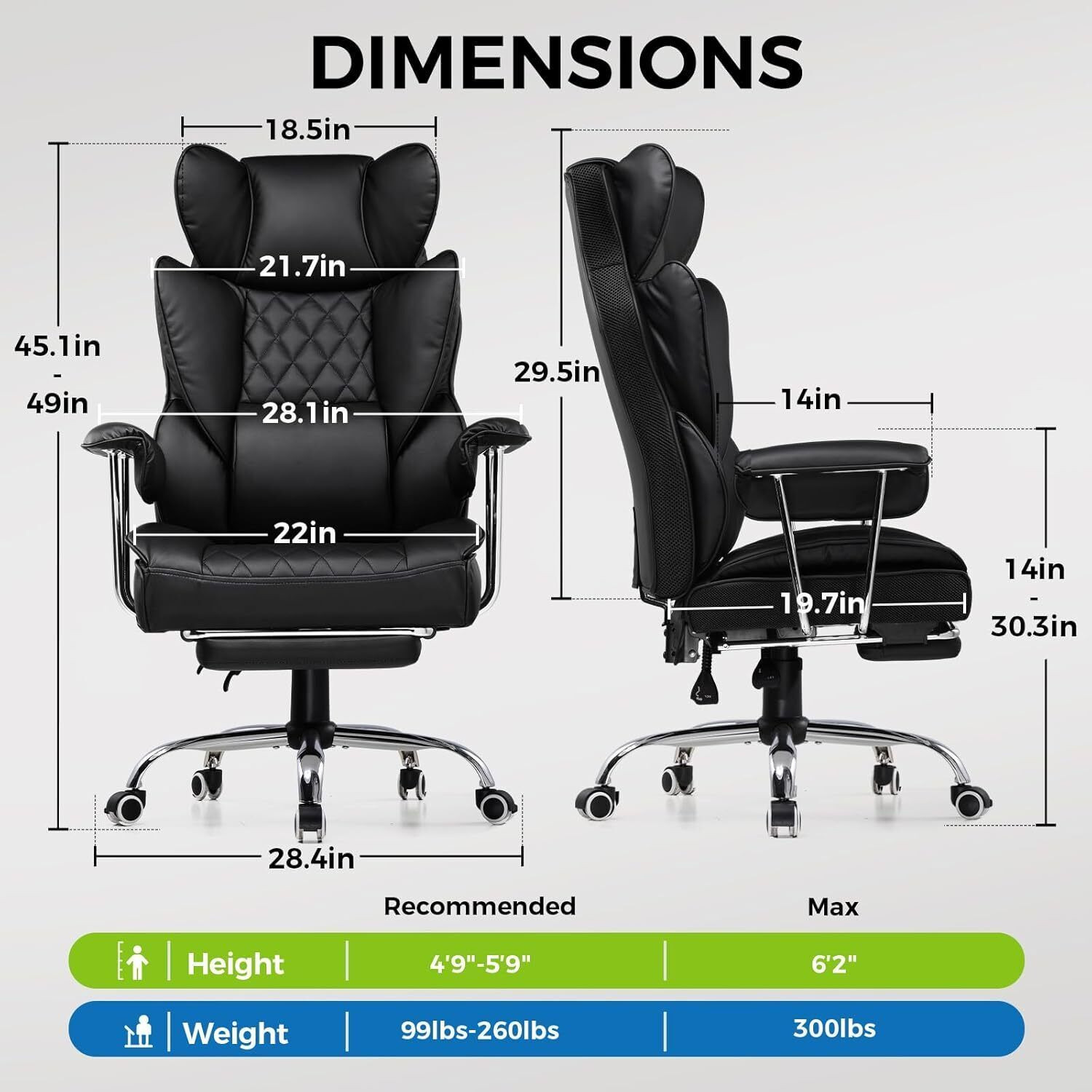 Image of GTPLAYER High Back Ergonomic Leather Chair with Footrest and Lumbar Executive Office and Gaming Chair