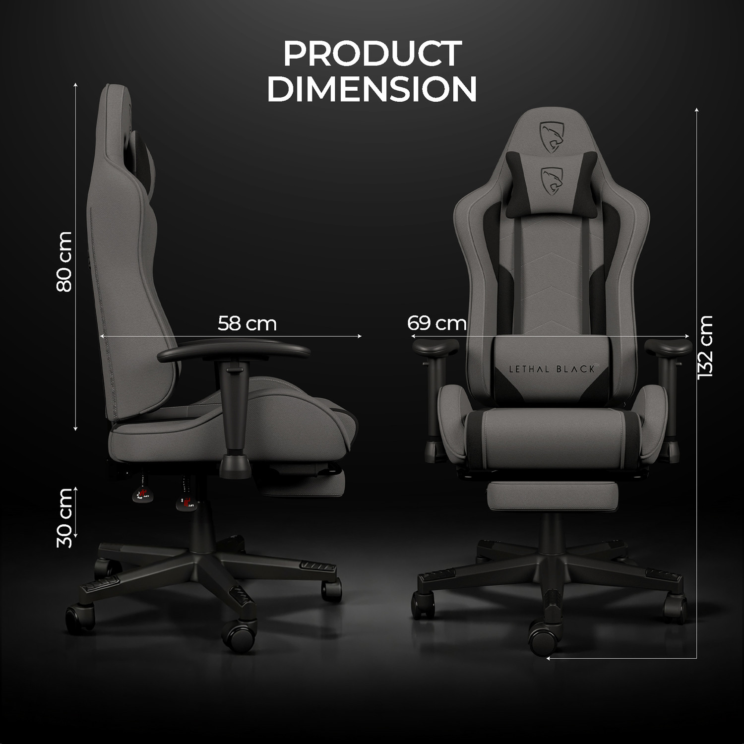 Image of Lethal Black Multipurpose Ergonomic Gaming Chair with Footrest , Breathable Fabric Gaming Chair