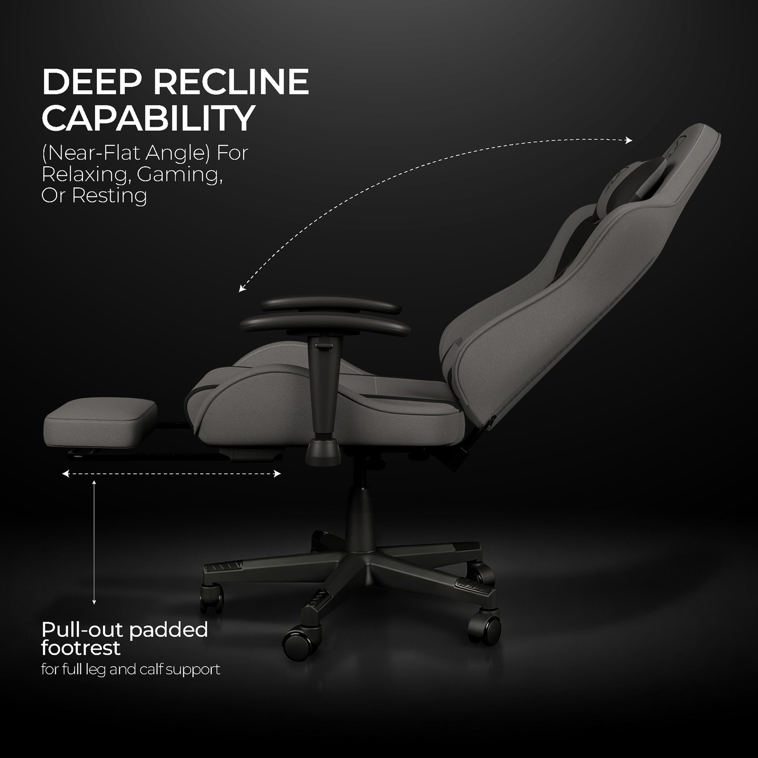 Image of Lethal Black Multipurpose Ergonomic Gaming Chair with Footrest , Breathable Fabric Gaming Chair