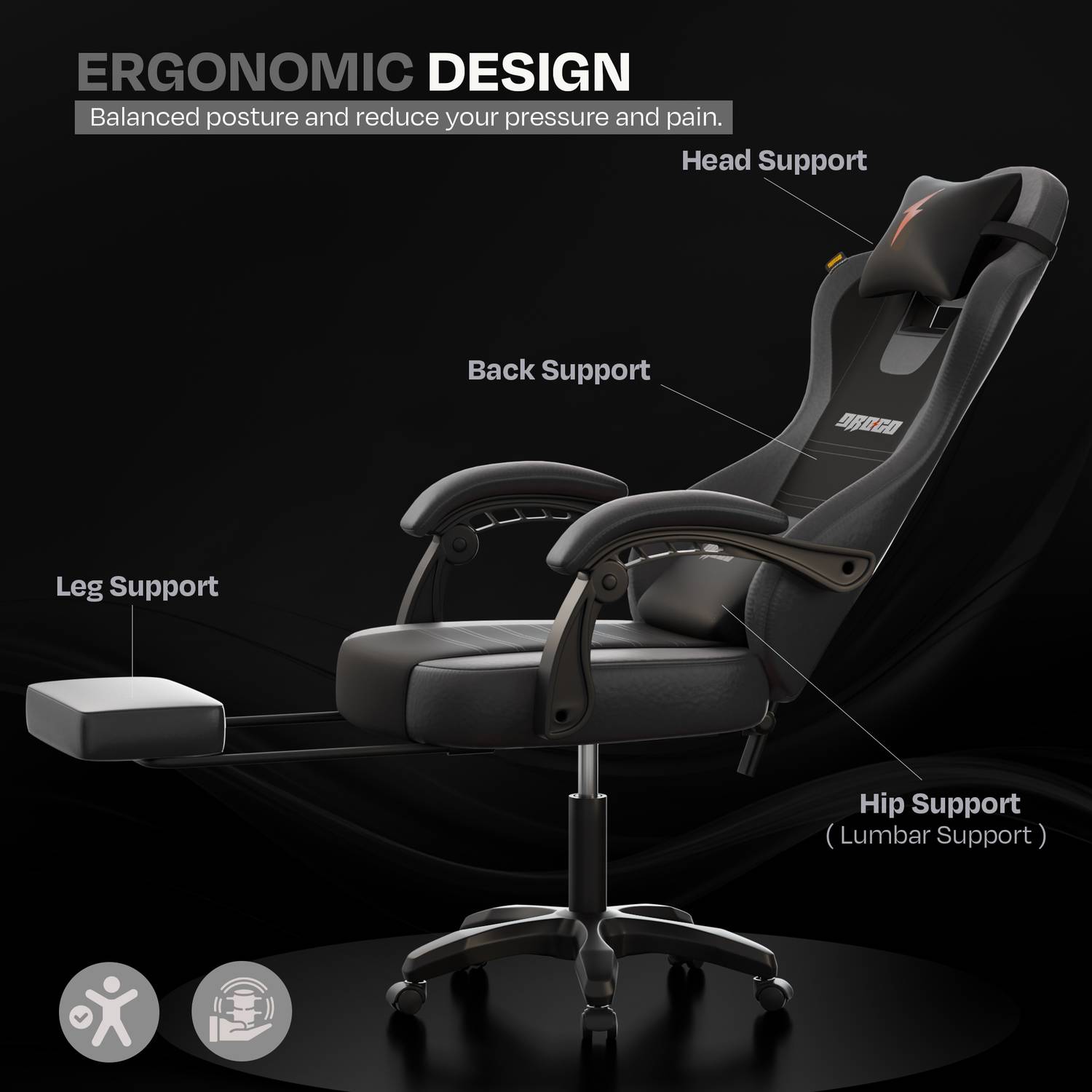 Drogo High Back Ergonomic Gaming Chair - Image 3