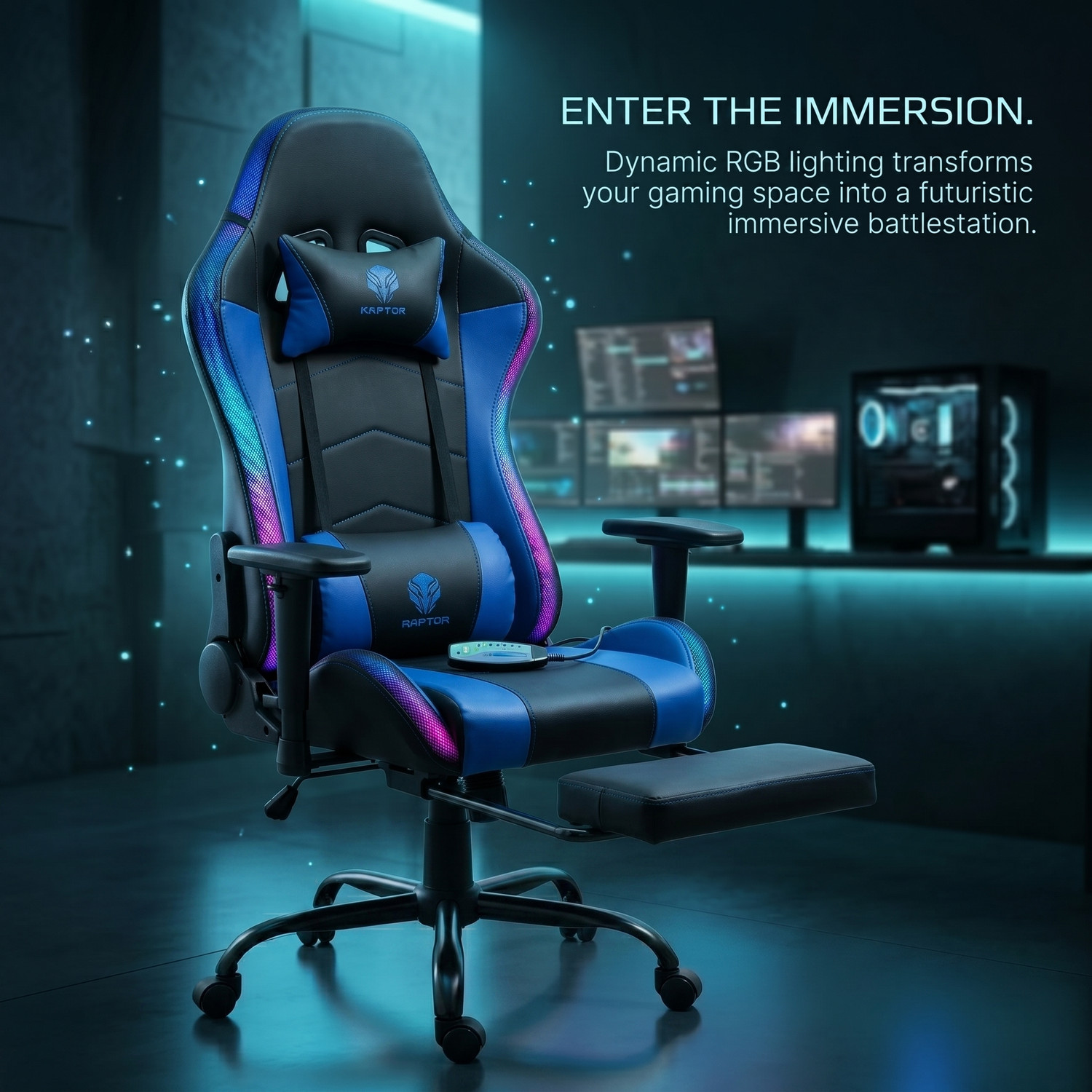 Image of Morph RAPTOR Nexus RGB Gaming Chair with Bluetooth Speakers, Massage & Footrest Gaming Chair