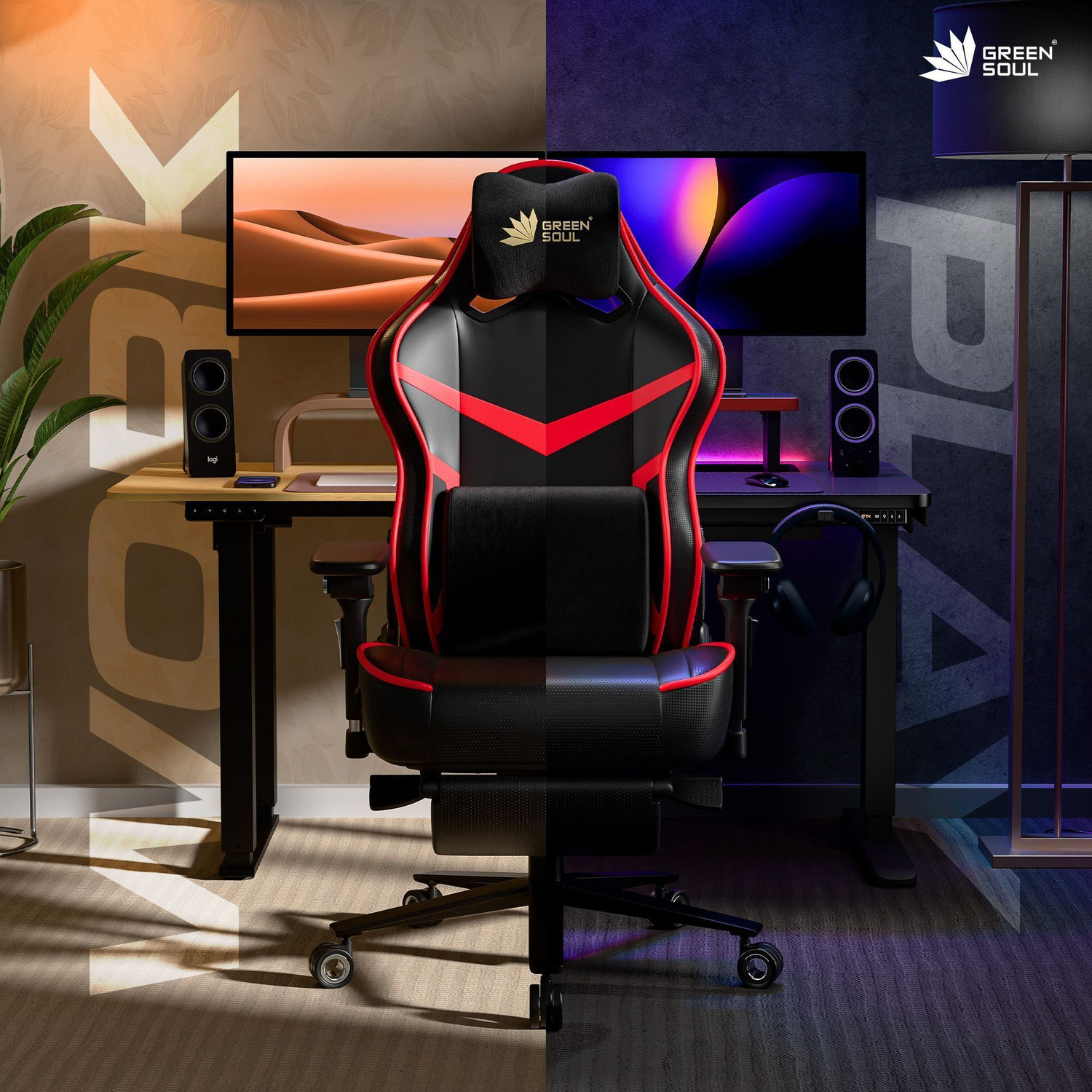Image of GREEN SOUL Monster Pro |5D Armrest | Ventilated Seats, Massager & ErgoCurve Legrest Gaming Chair