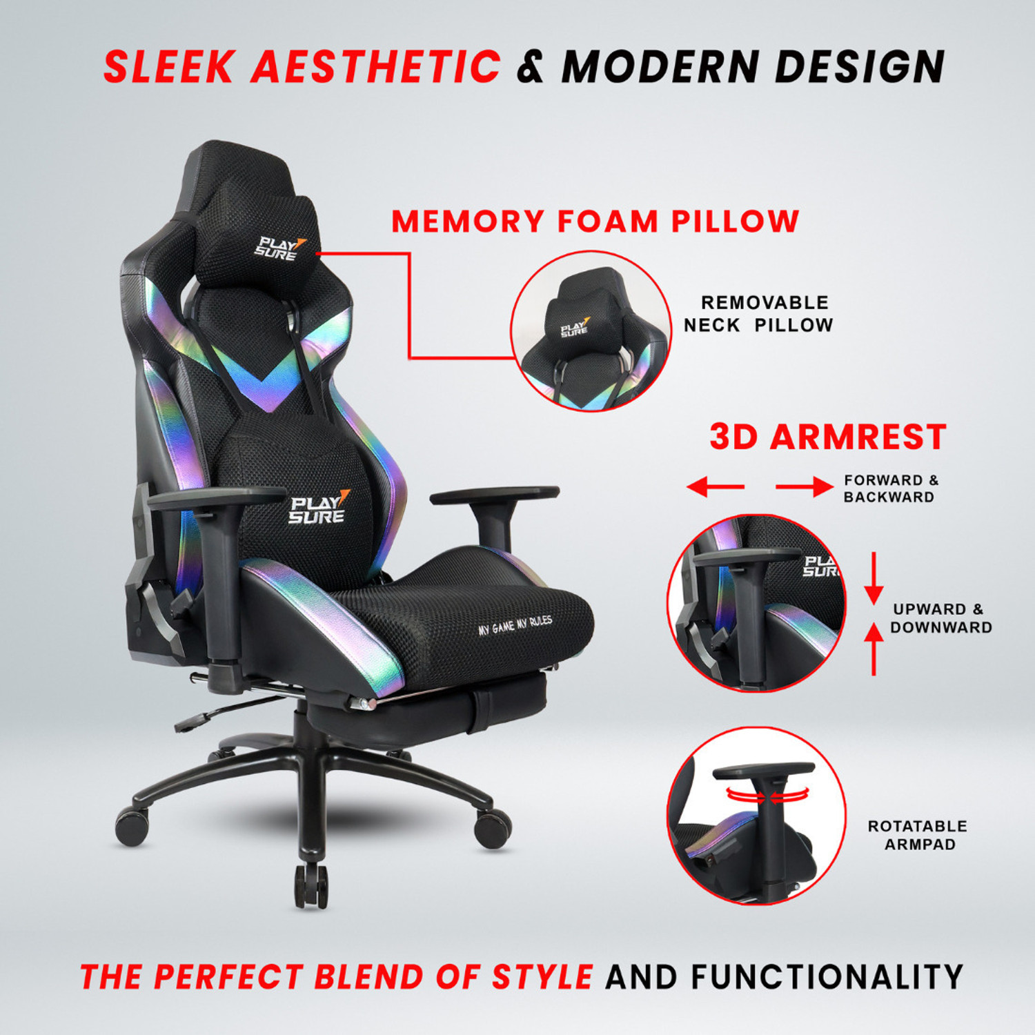 Image of Make My Chairs HyperX Any Stage Locking Mechanism with Footrest|4D Adjustable Armrest Gaming Chair