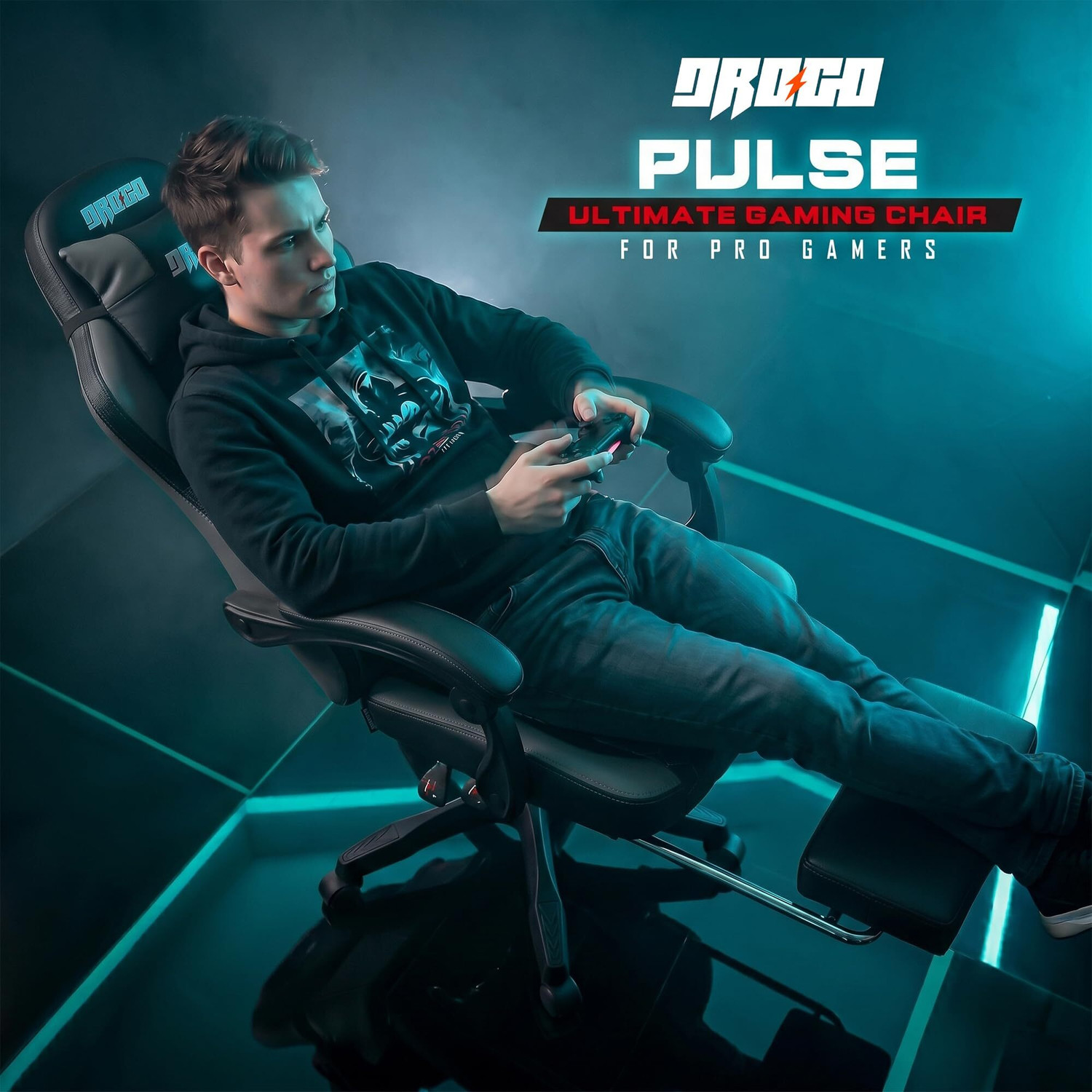Image of Drogo Pulse Ergonomic Gaming Chair, PU Leather, Lumbar Support, Recliner & Footrest Gaming Chair