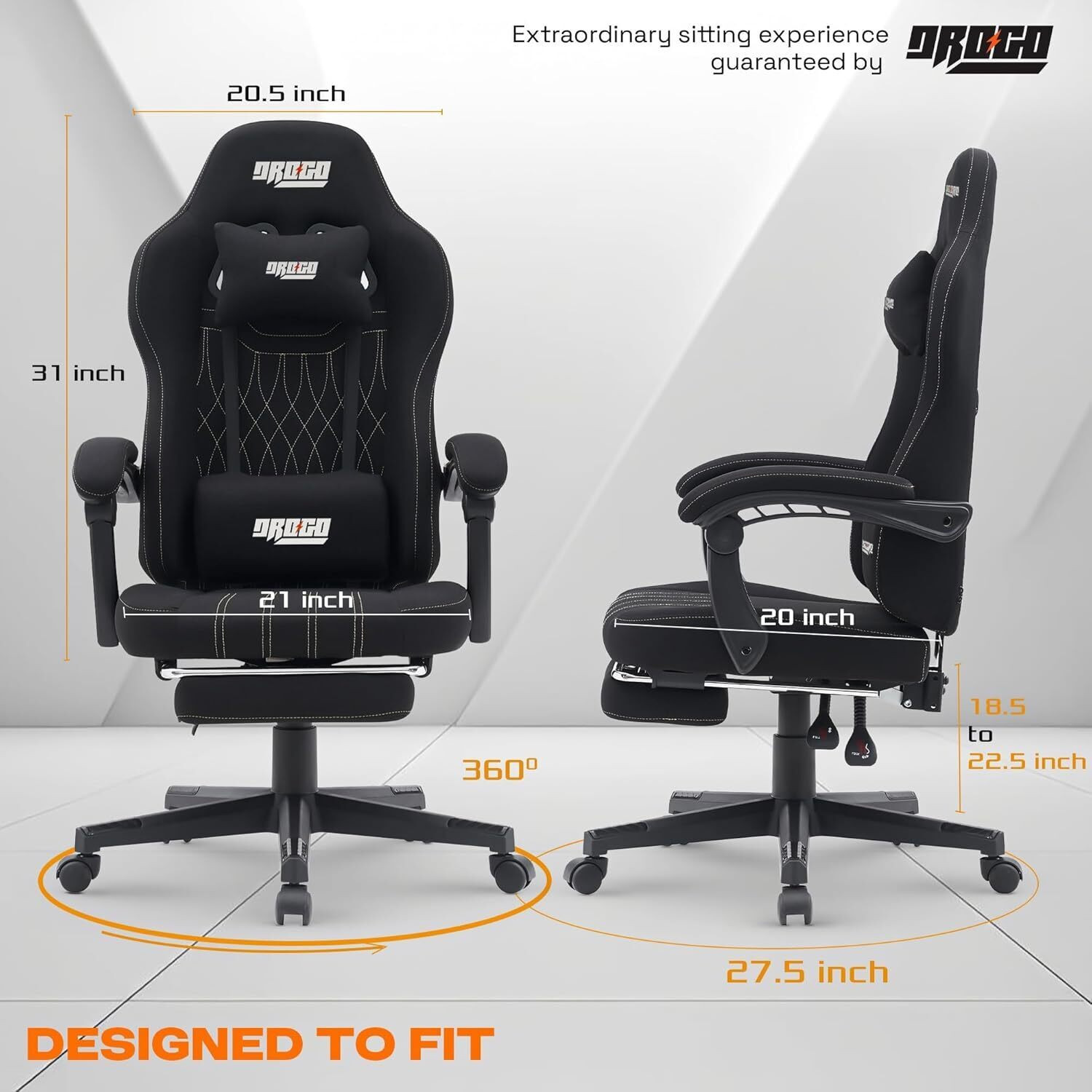 Image of Drogo Apex Home Office Computer Chair with Linkage Armrest Breathable Fabric Ergonomic Gaming Chair