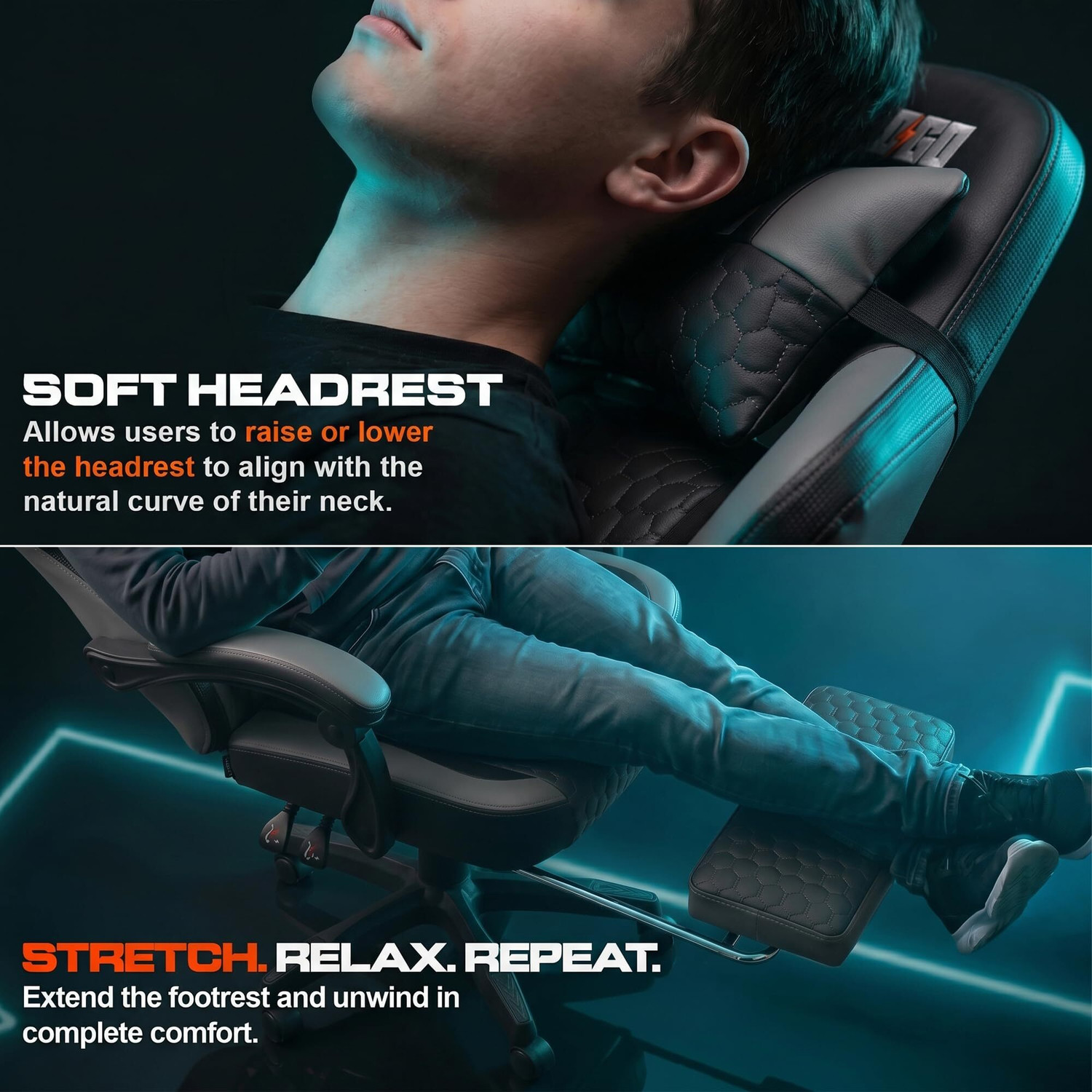 Image of Drogo Pulse Ergonomic Gaming Chair, PU Leather, Lumbar Support, Recliner & Footrest Gaming Chair