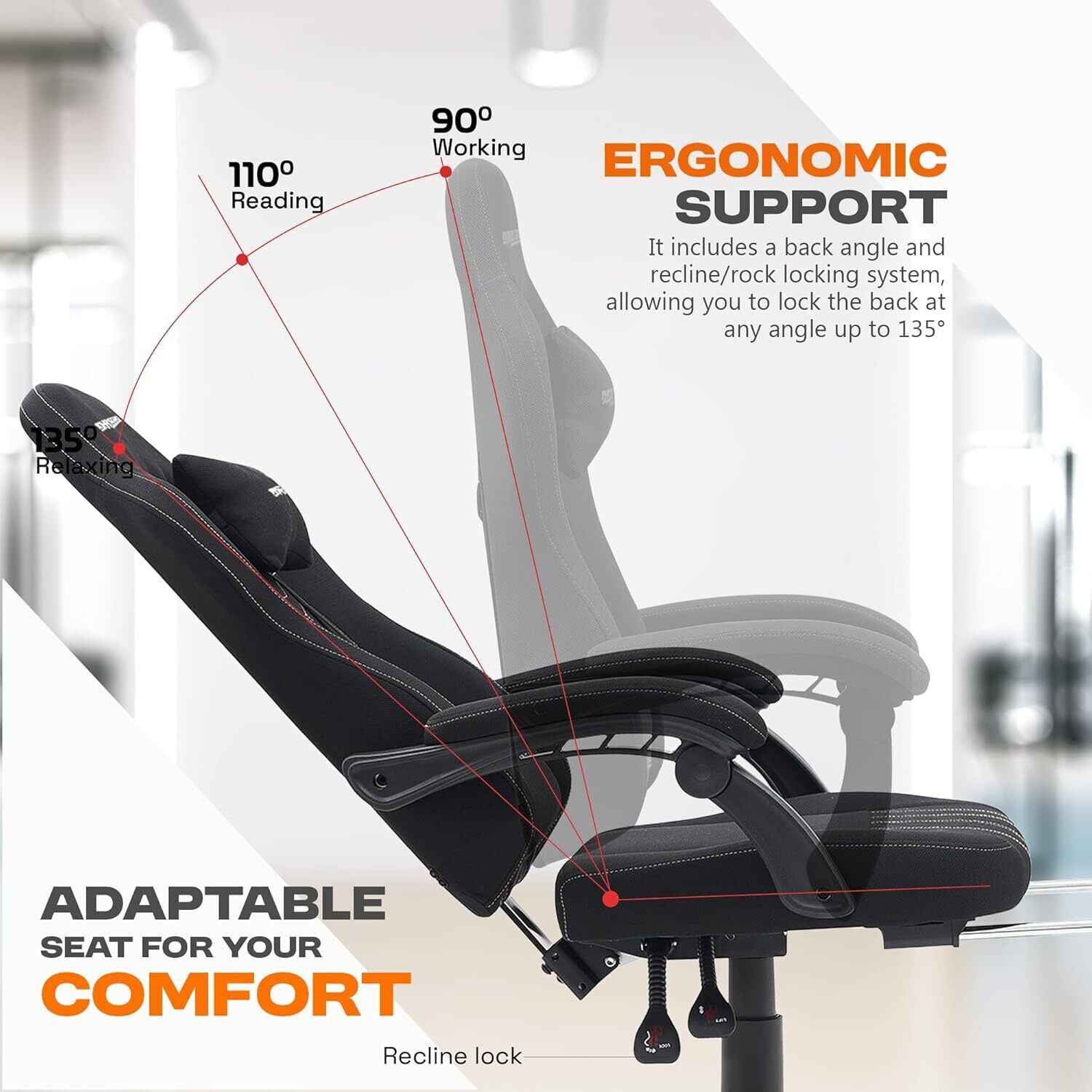 Image of Drogo Apex Home Office Computer Chair with Linkage Armrest Breathable Fabric Ergonomic Gaming Chair