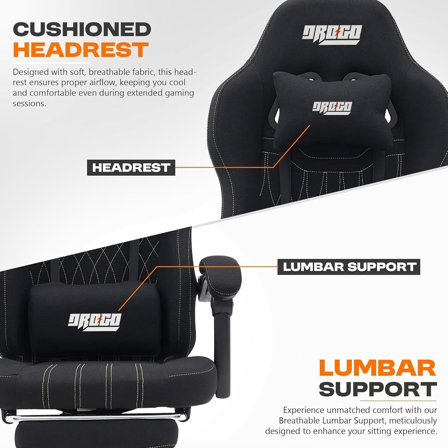 Image of Drogo Apex Home Office Computer Chair with Linkage Armrest Breathable Fabric Ergonomic Gaming Chair