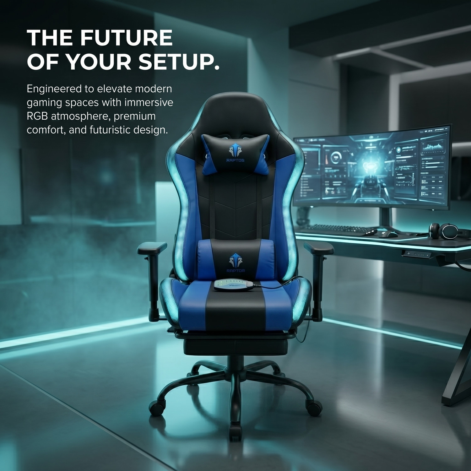 Image of Morph RAPTOR Nexus RGB Gaming Chair with Bluetooth Speakers, Massage & Footrest Gaming Chair