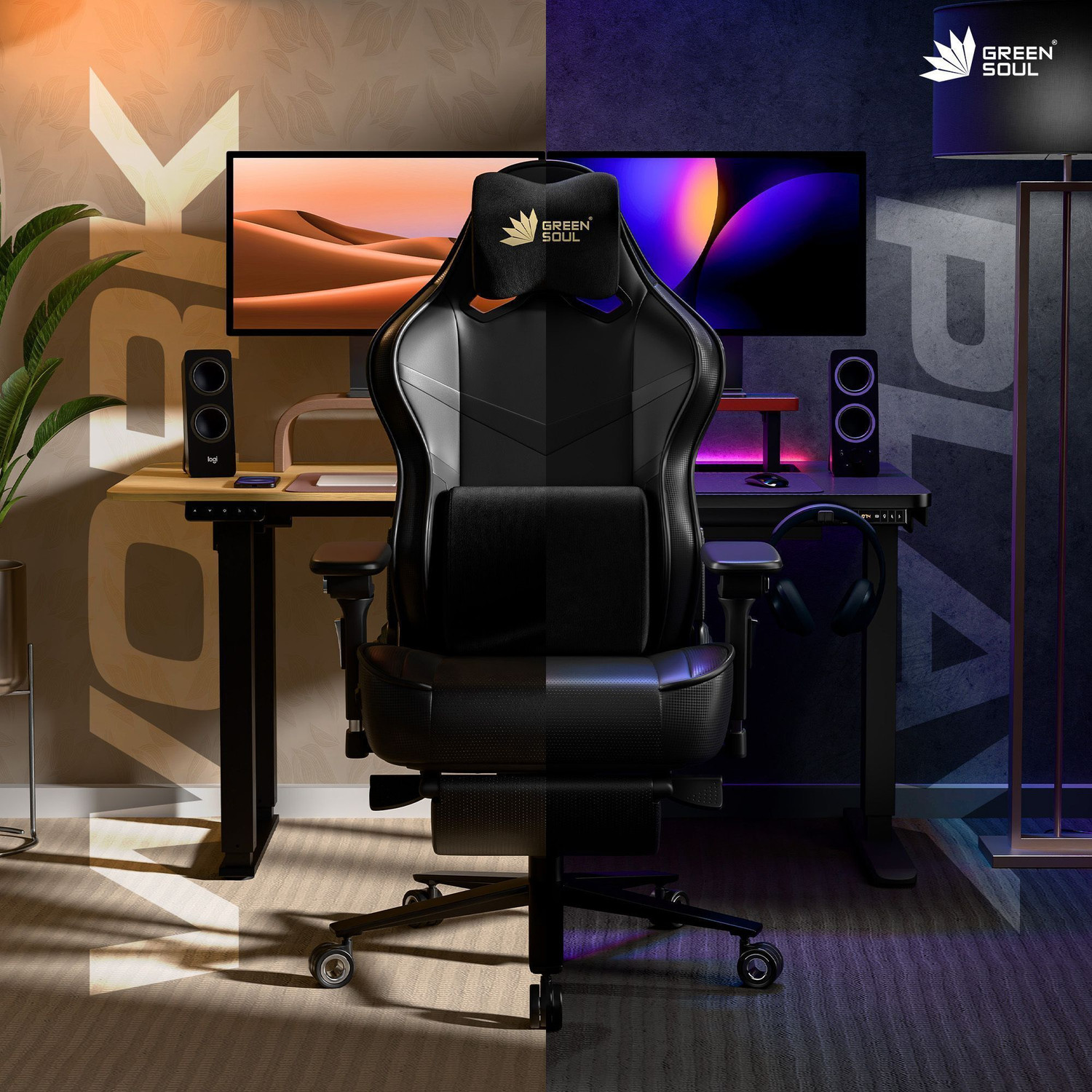 Image of GREEN SOUL Monster Pro Ventilated Seats, Massager & ErgoCurve Legrest Gaming Chair