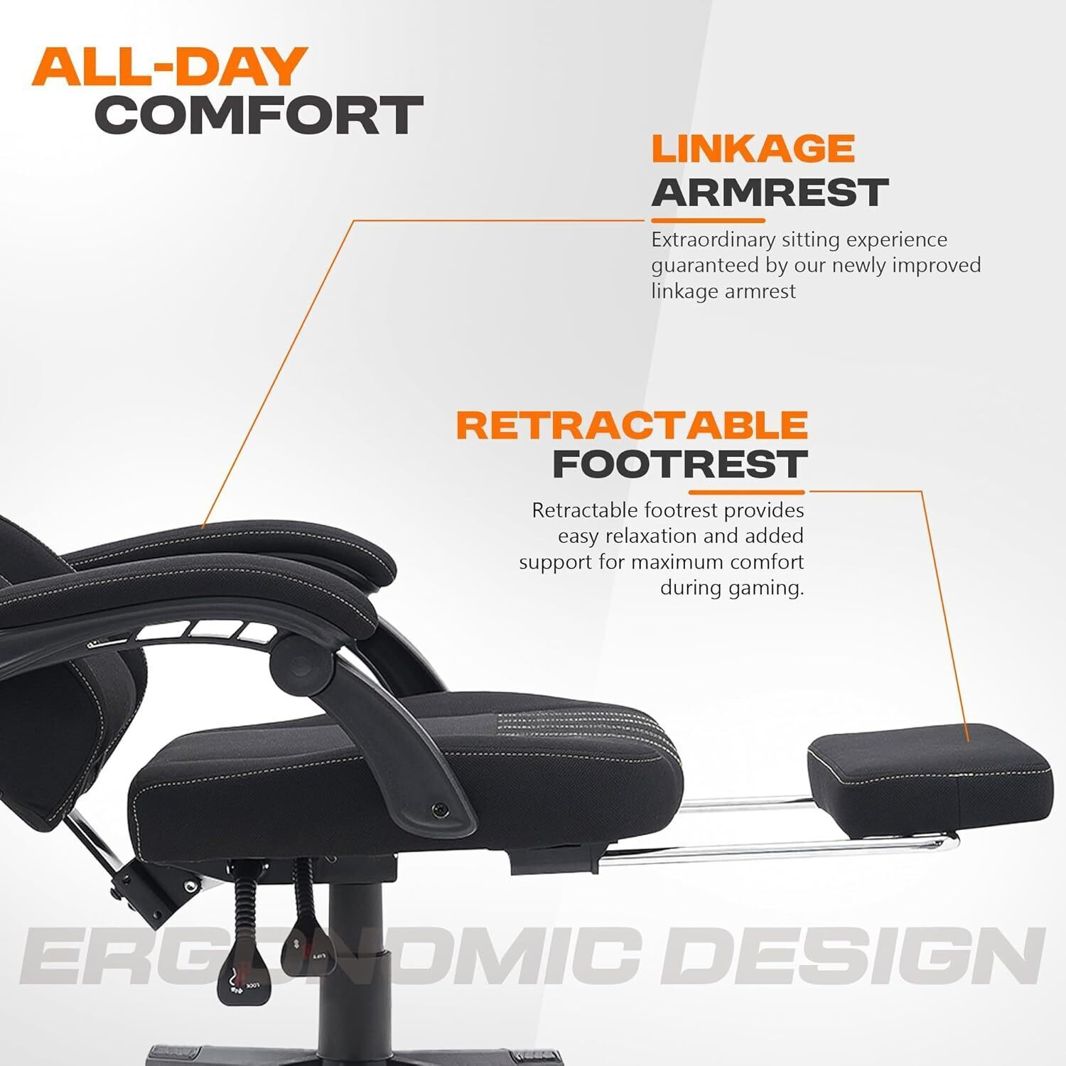 Image of Drogo Apex Home Office Computer Chair with Linkage Armrest Breathable Fabric Ergonomic Gaming Chair