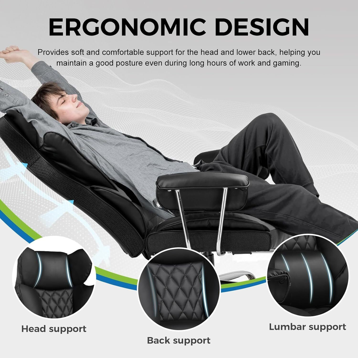 Image of GTPLAYER High Back Ergonomic Leather Chair with Footrest and Lumbar Executive Office and Gaming Chair