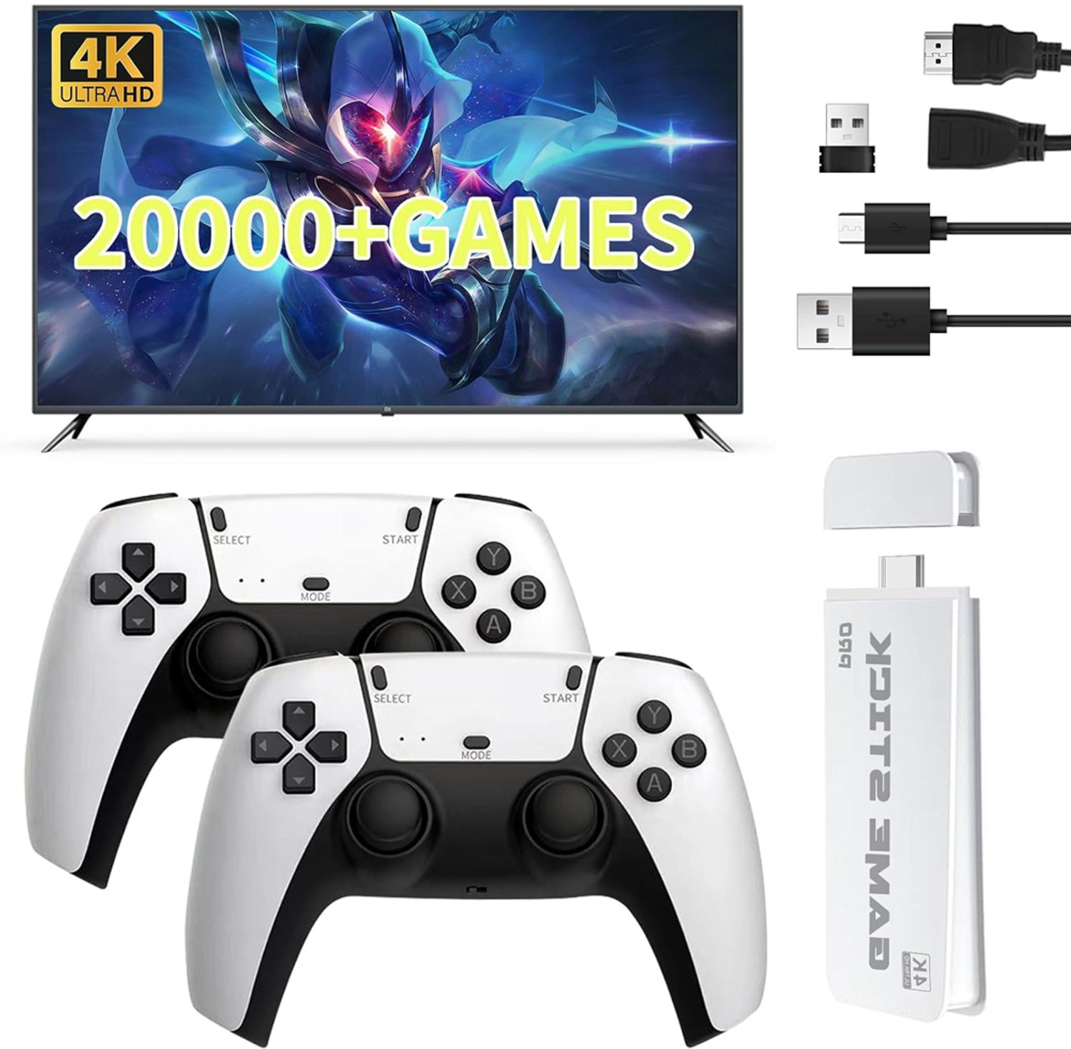 Image of Nizix Retro Gaming Console 4K HD Wireless Game Stick with 2 Controllers 24,000+ Games Handheld Gaming Console