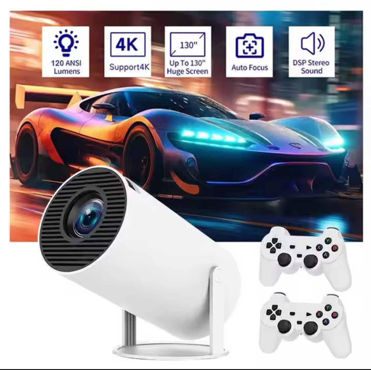 Image of Playtastic M300 Max Retro Video Game Console 64 GB with Android 11 System Mini Portable Intelligent Projector, 2 Wireless Controllers
