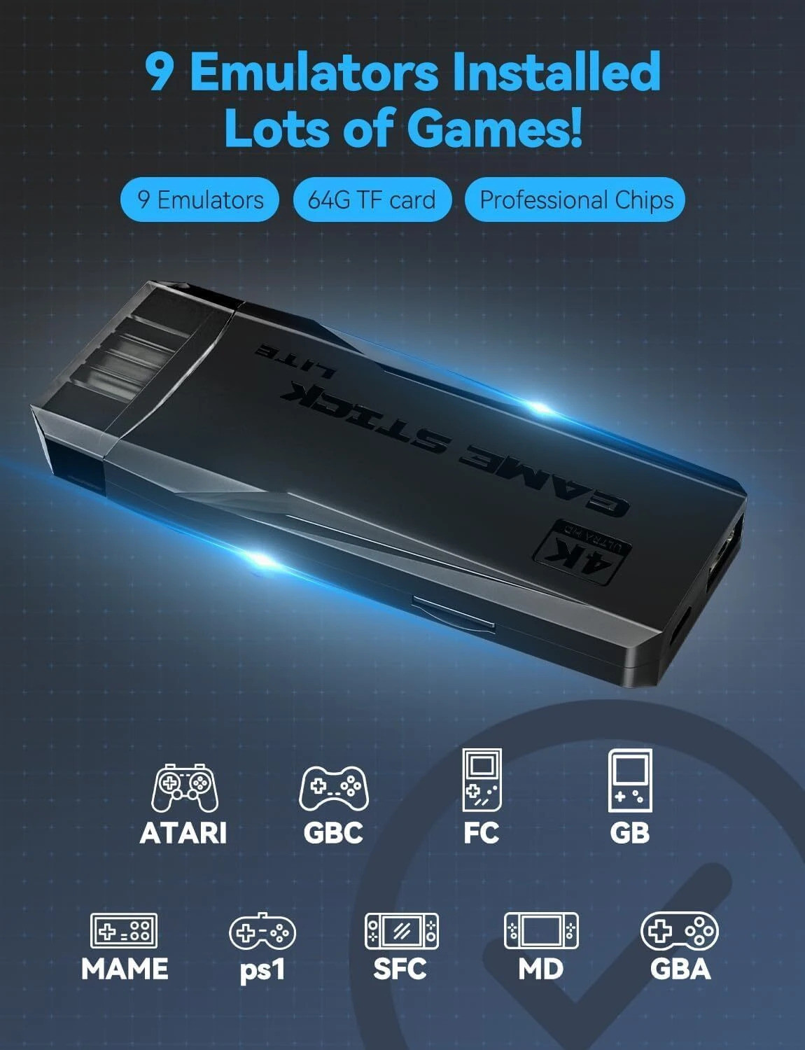 Image of Playtastic Retro Game Stick 2.4G Wireless Classic Video Game 64 GB with 10,000+Built Games, with 10 Emulators 10000+ Games 2.4G Wireless