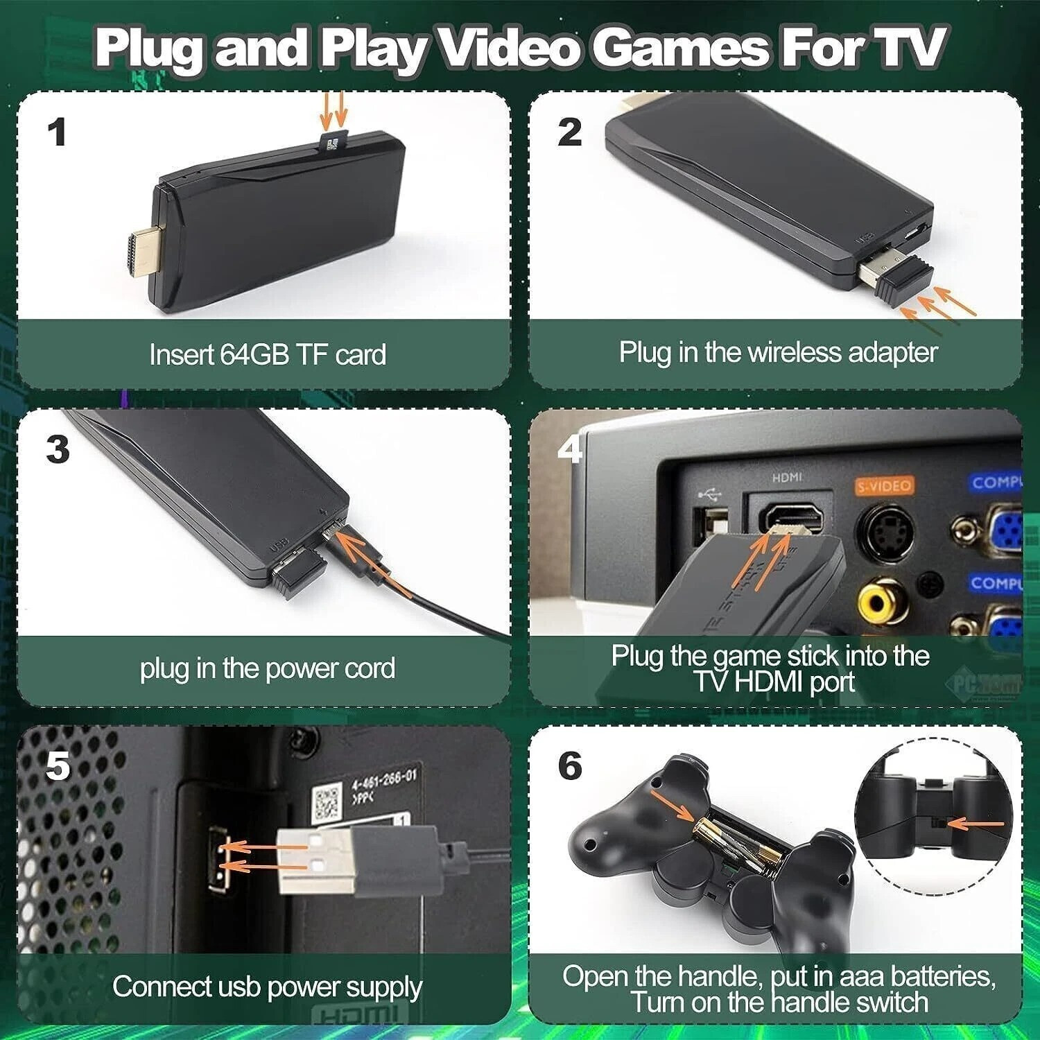 Image of HG WORLD M8 Retro Game Stick Console 2.4G Dual Wireless Gamepad 64 GB with Plug & Play, Revisit Childhood,Retro Game Box (Best Gift & Fun) for All Ages 64 GB with Full HD HDMI Output 9 Emulator, Video Games for Tv, Gaming Console