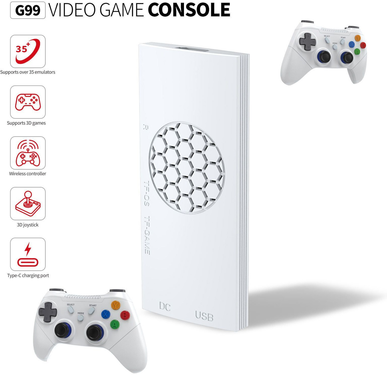 Image of HG WORLD G99 Retro Game Stick Console with 2.4G Dual Wireless Video Game Controllers with Plug & play, Supports 35 simulator, 3D Games & Joystick, 128 GB with 30+ Emulator, Game Box with HDMI Output, Full 4K HD Gaming Console