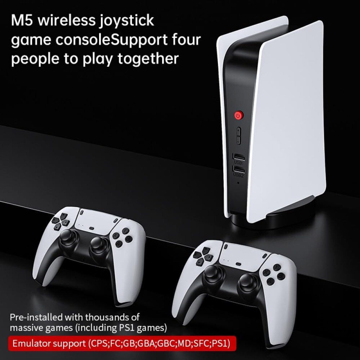 Image of Playtastic M5 Video Game Console 4k Retro Game tv Box 64 GB with 15000+ Free Games, Two Wireless Controllers for PS-1 /CPS /FC /GBA Arcade Gaming
