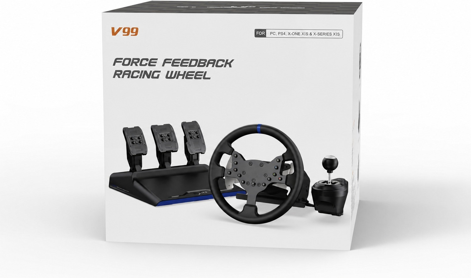 Image of HG WORLD V99 Gaming Steering Wheel with Force Feedback , 270 /900 Rotation Racing Wheel 6+1 Gear Shifter, TPR rubber grip GB with 3.2Nm of torque, Perfect Gift for racing gamers