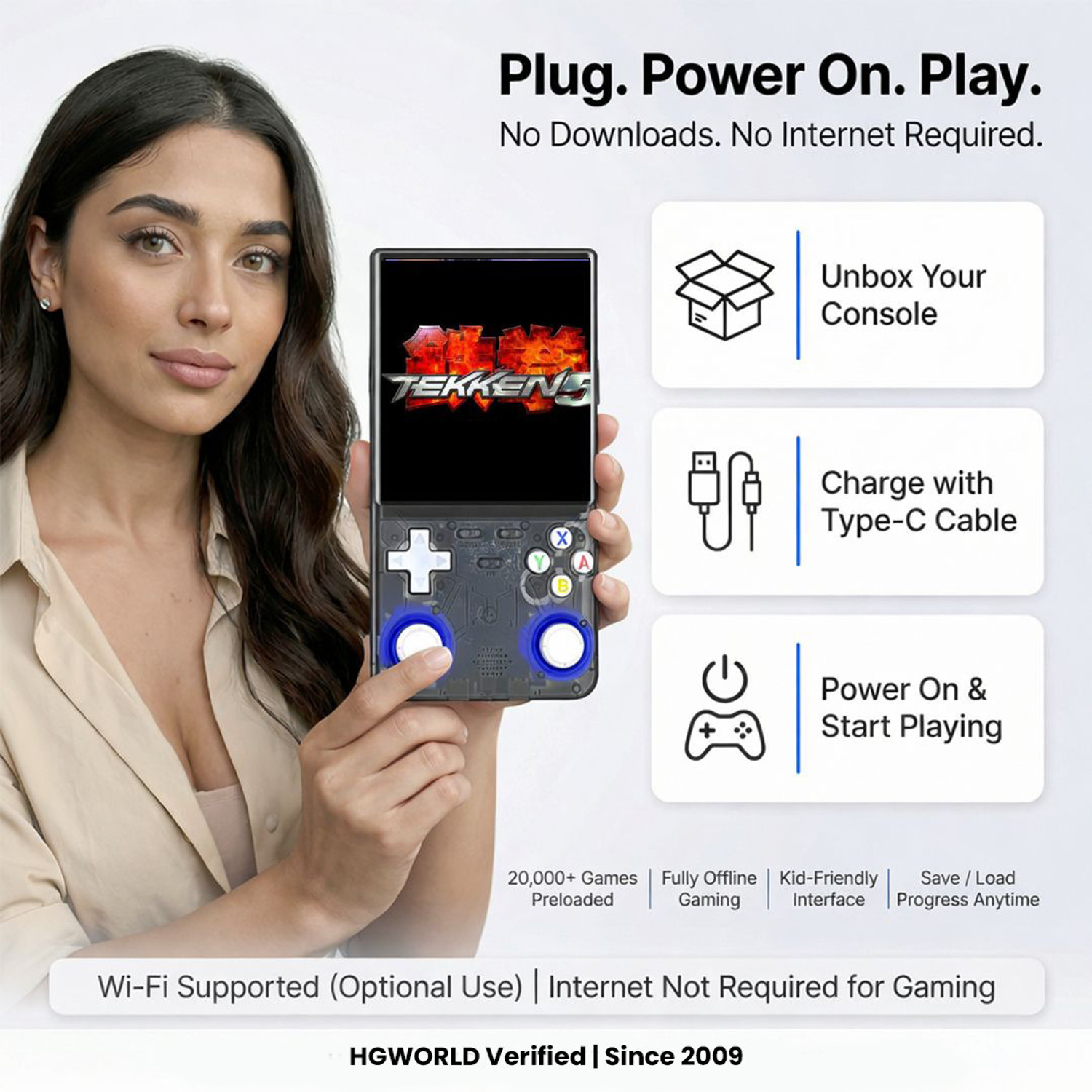 Image of HG WORLD Retro Game R36S Ultra HD Video Game Hand Gaming Console For Pocket Game Box With 30+ Emulator,4 inch HD Screen Rechargeable Battery Handheld Console Gaming 64 GB with 20000+ Games, God of War, GTA, Mario & More