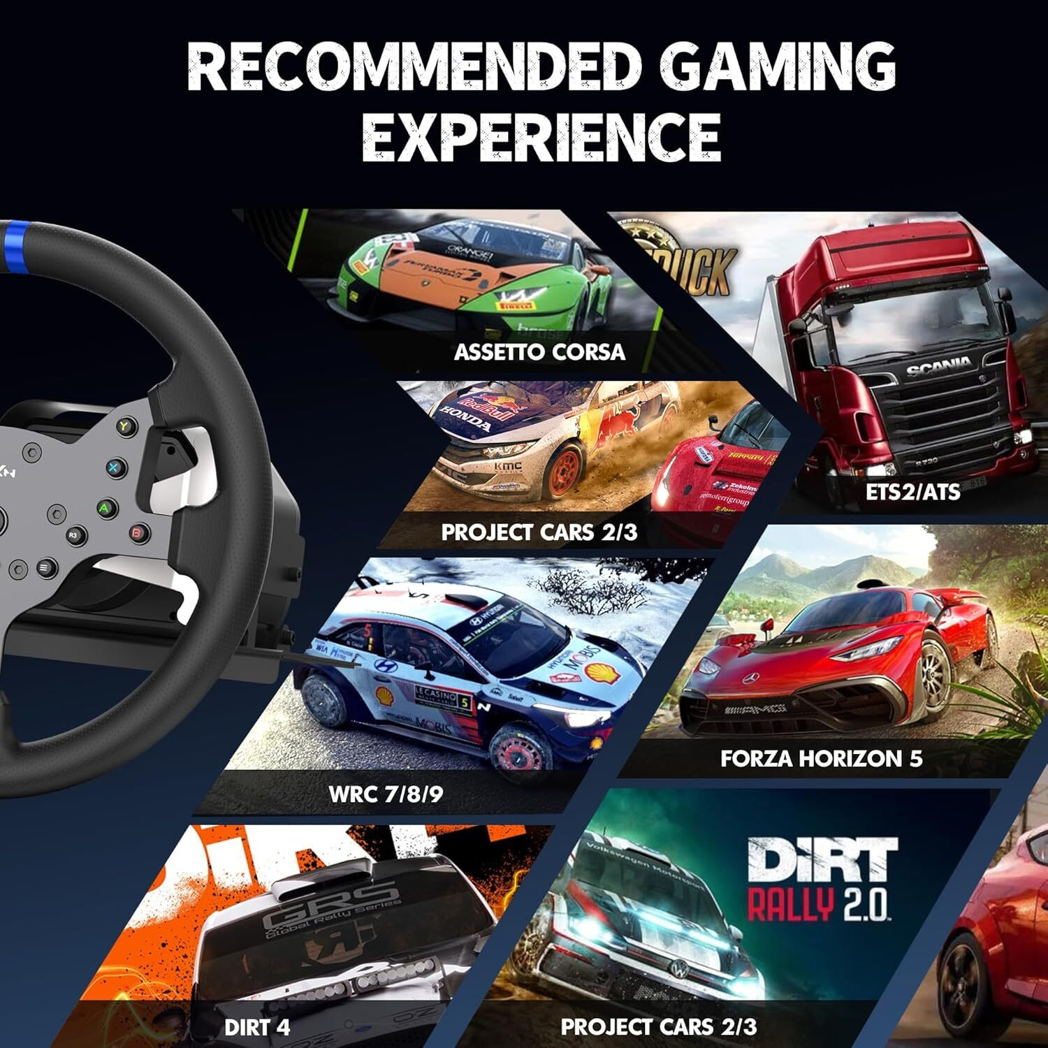 Image of HG WORLD V99 Gaming Steering Wheel with Force Feedback , 270 /900 Rotation Racing Wheel 6+1 Gear Shifter, TPR rubber grip GB with 3.2Nm of torque, Perfect Gift for racing gamers
