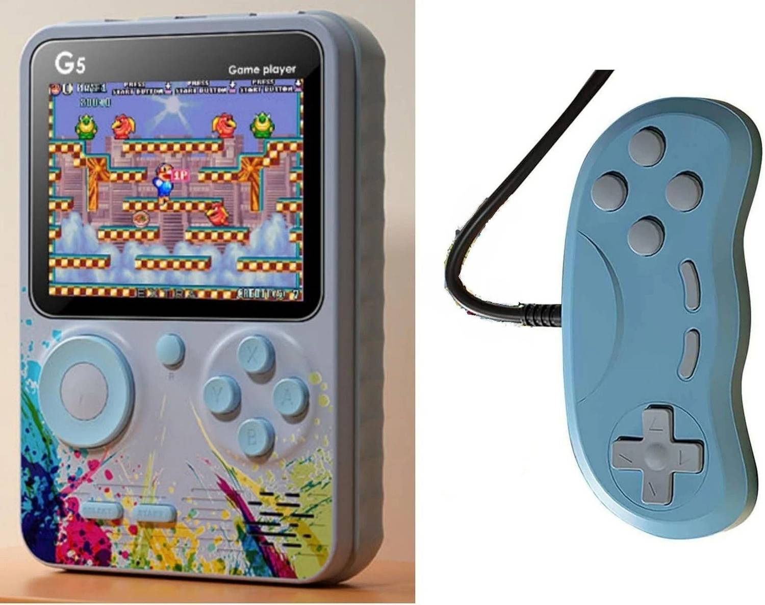 HG WORLD Retro G5 Game Box 2 Player Classic Video Games Portable Handheld Pocket 128 MB GB with Games Contra, Tank, Bomber Man Etc., Connect TV, HD Large Screen