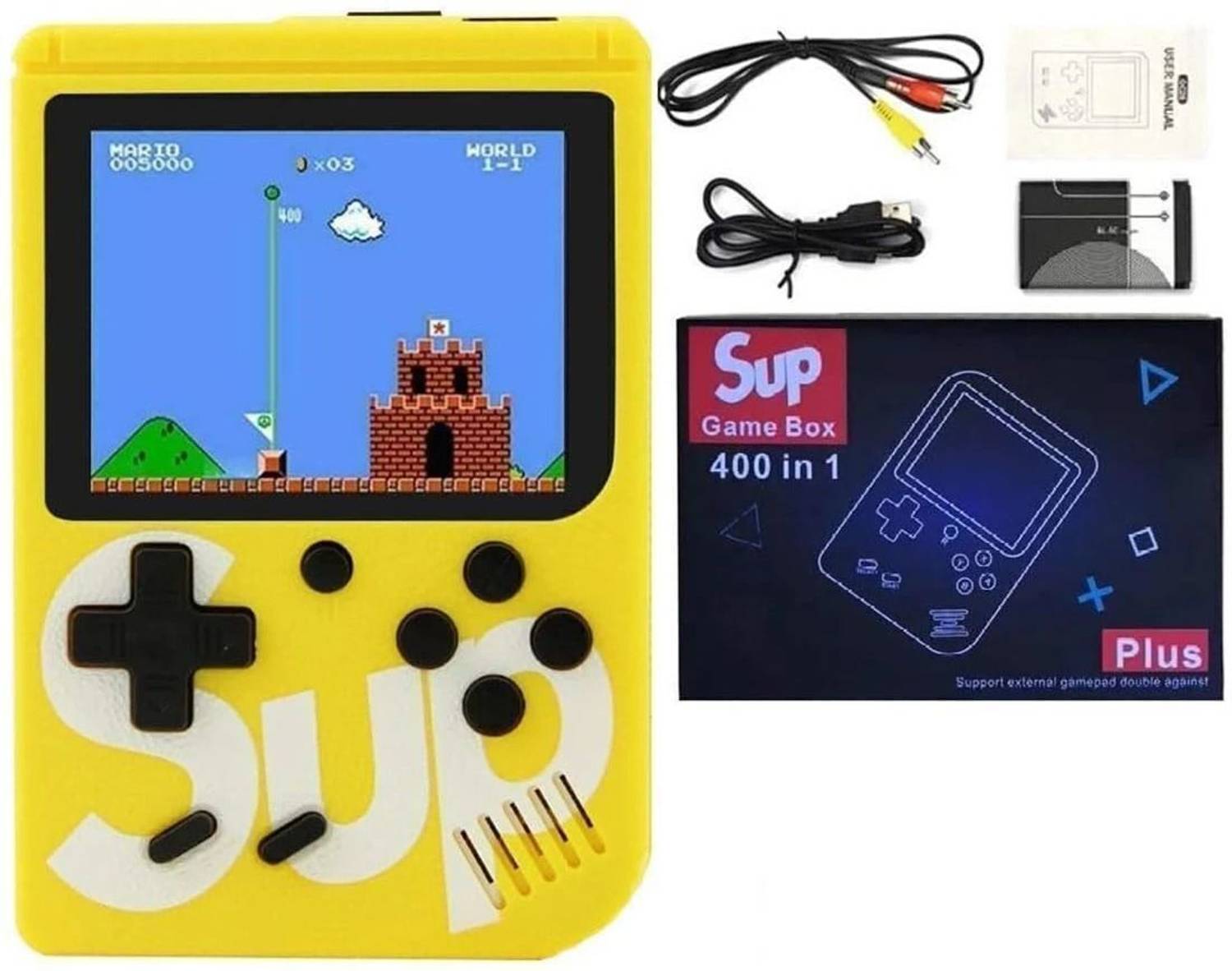 HG WORLD Sup R35X Retro 400+ Classic Video Games Portable Handheld Gaming Console 128 MB with 3.5" Screen, Contra, Turtles, Tank, Bomber Man, Aladdin, Etc